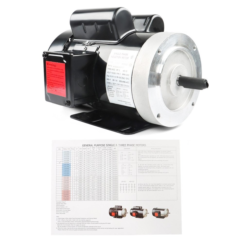 2HP 115/230V General Purpose Motor 3450RPM Electric Motor 56C Single Phase New