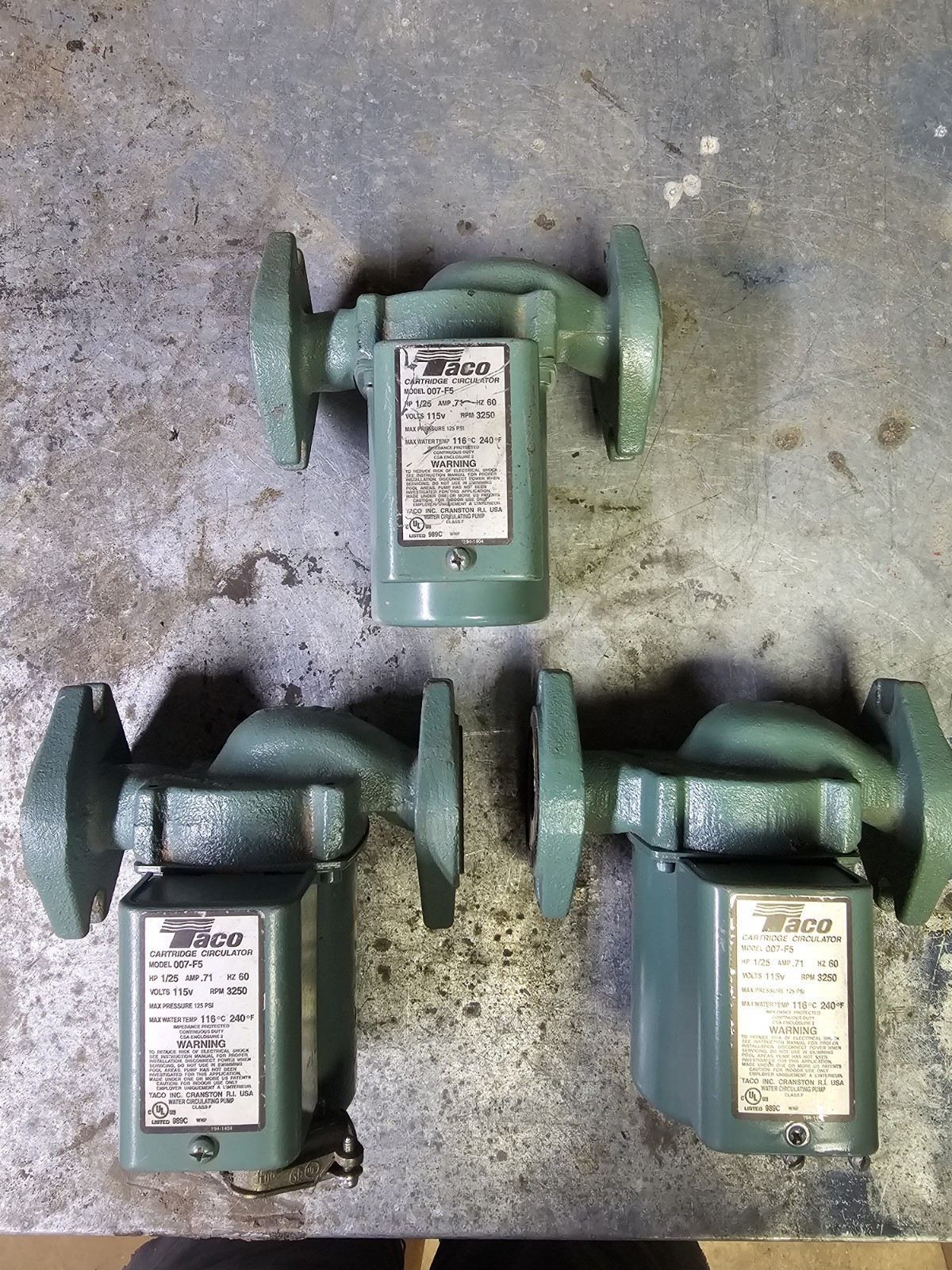 Taco 007-F5 Cast Iron Circulator Pumps 115V 1/25 hp Set of 3