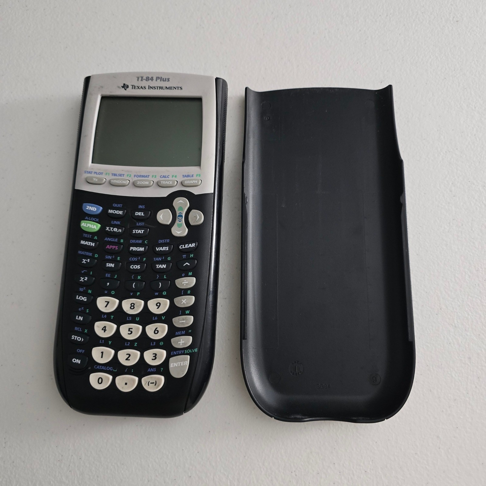 Texas Instruments TI-84 Plus Graphing Calculator Black Silver with Slide Cover