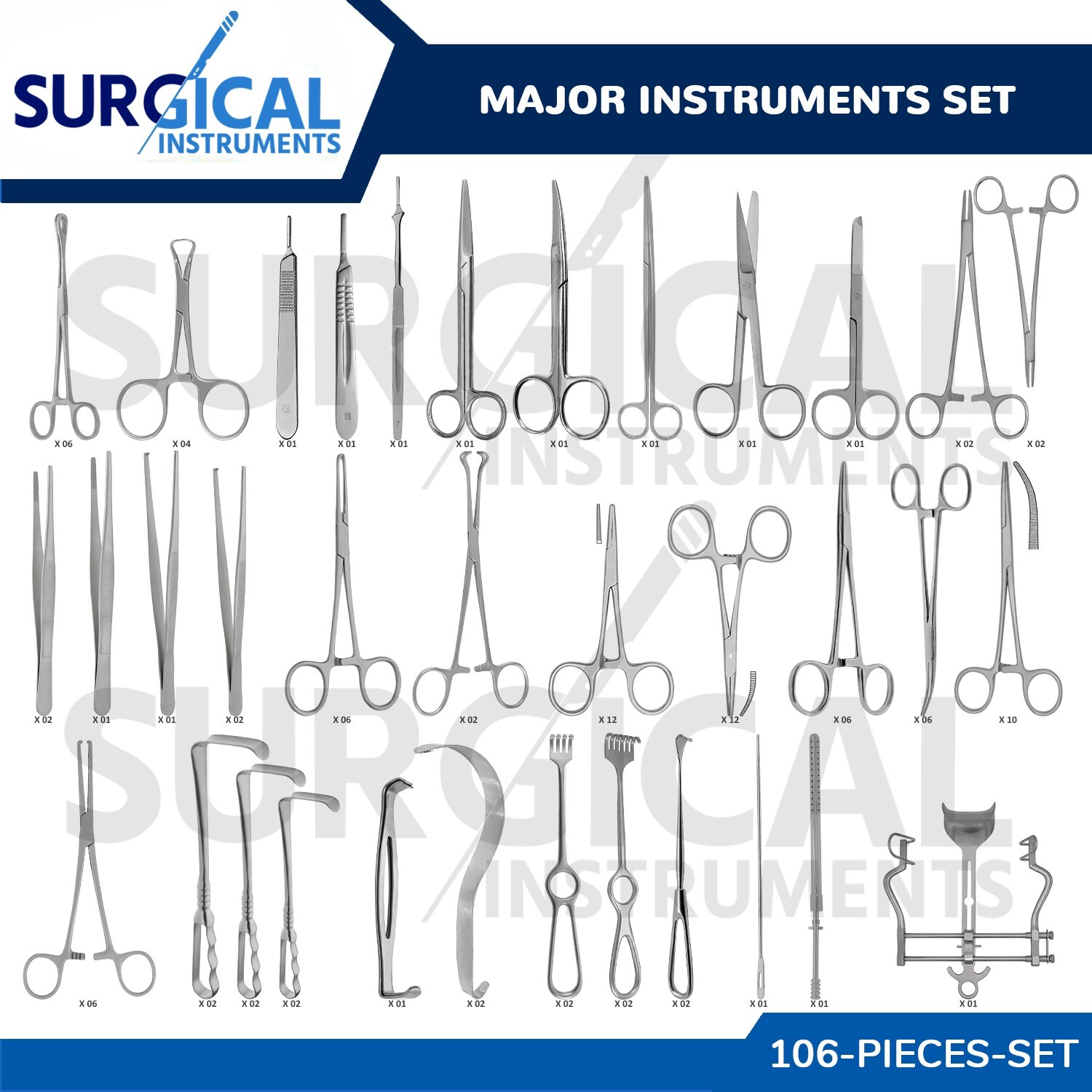 106 Major General Surgery Set Tray of Stainless Surgical Instrument German Grade