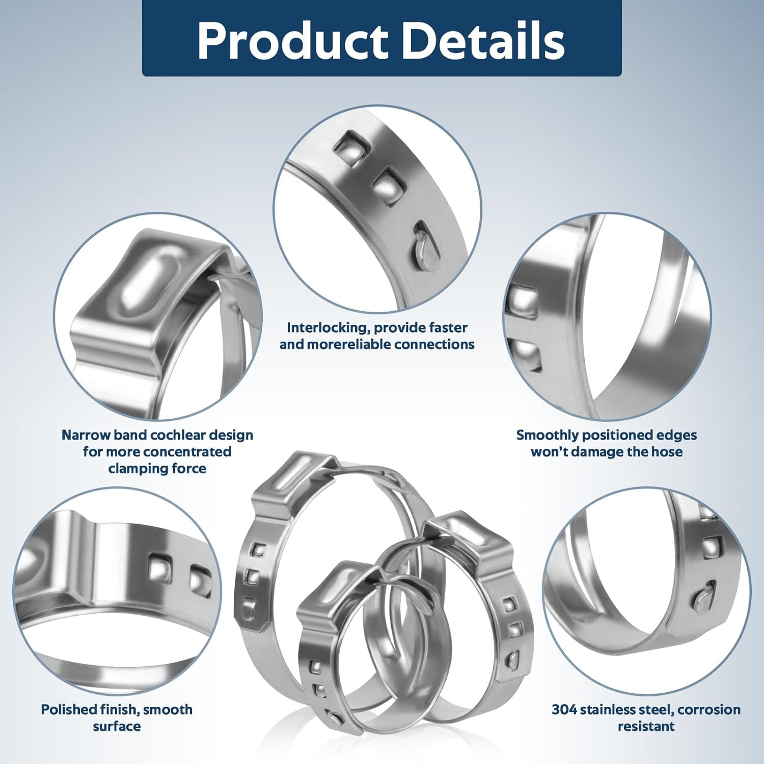 82 Pcs Single Ear Hose Clamps, 11 Sizes 5.8-38.1Mm 304 Stainless Steel Ear Crimp