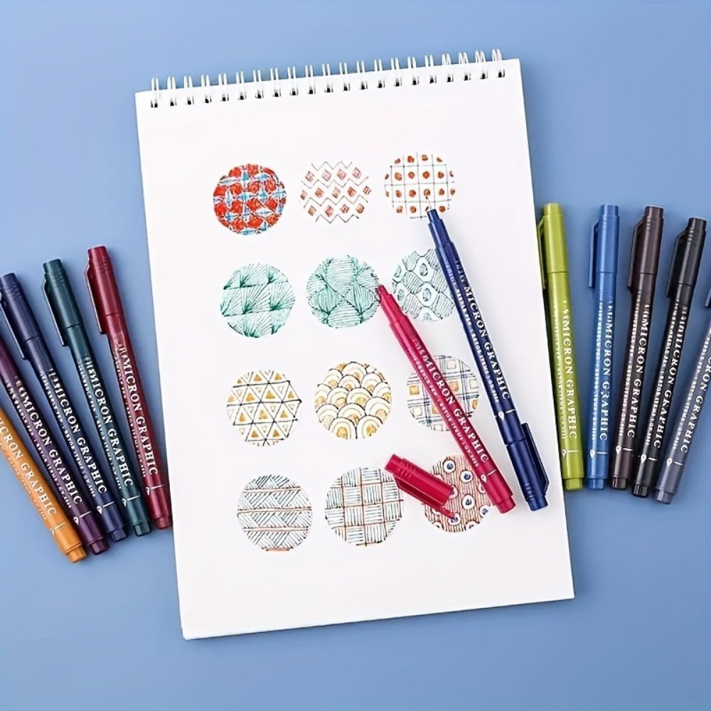 12PCS Micron Graphic Needle Pen Set – 0.5mm Water-Based Pigment Ink for Art