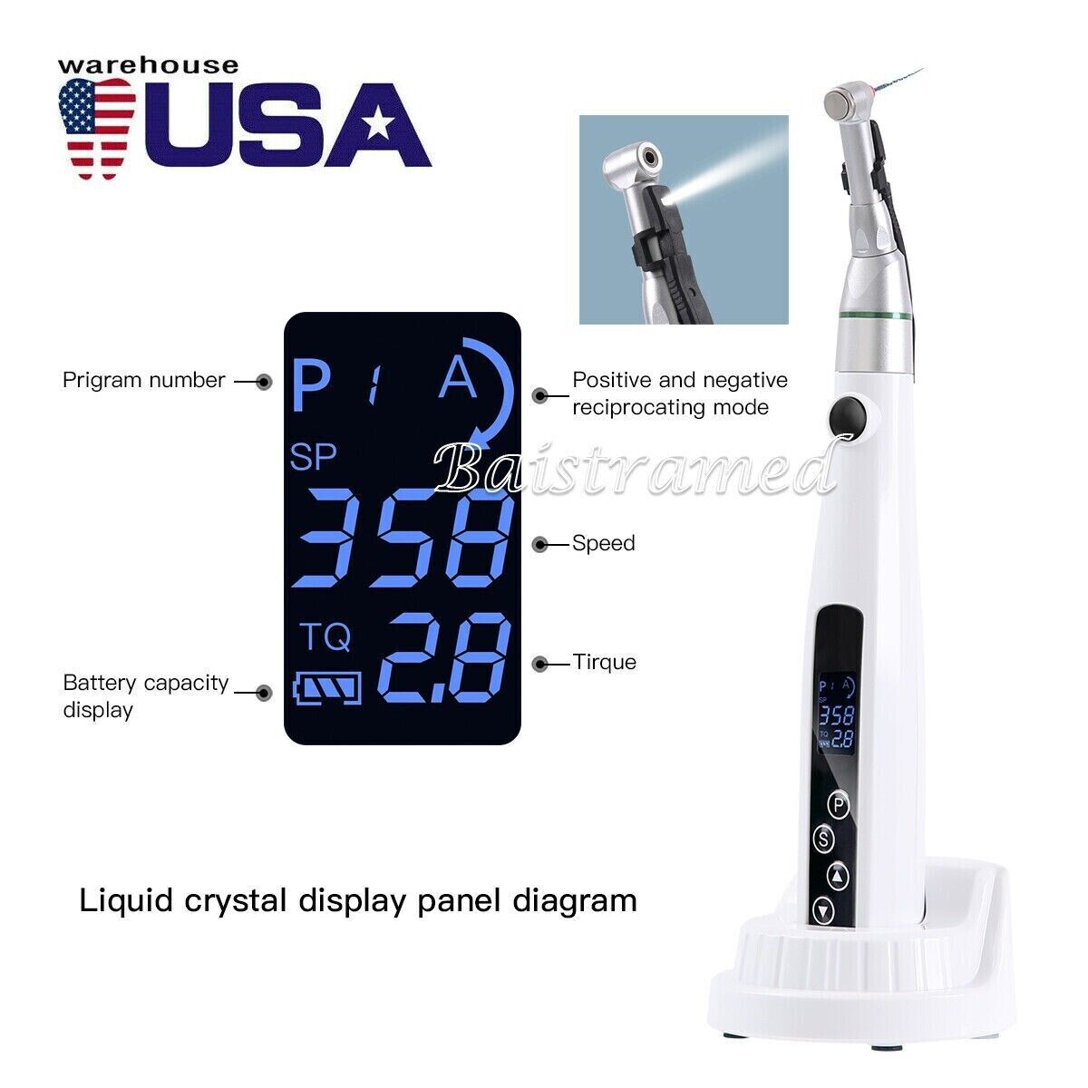 AZDENT Dental Cordless LED Endo Motor 16:1 Reduction Contra Angle Treatment