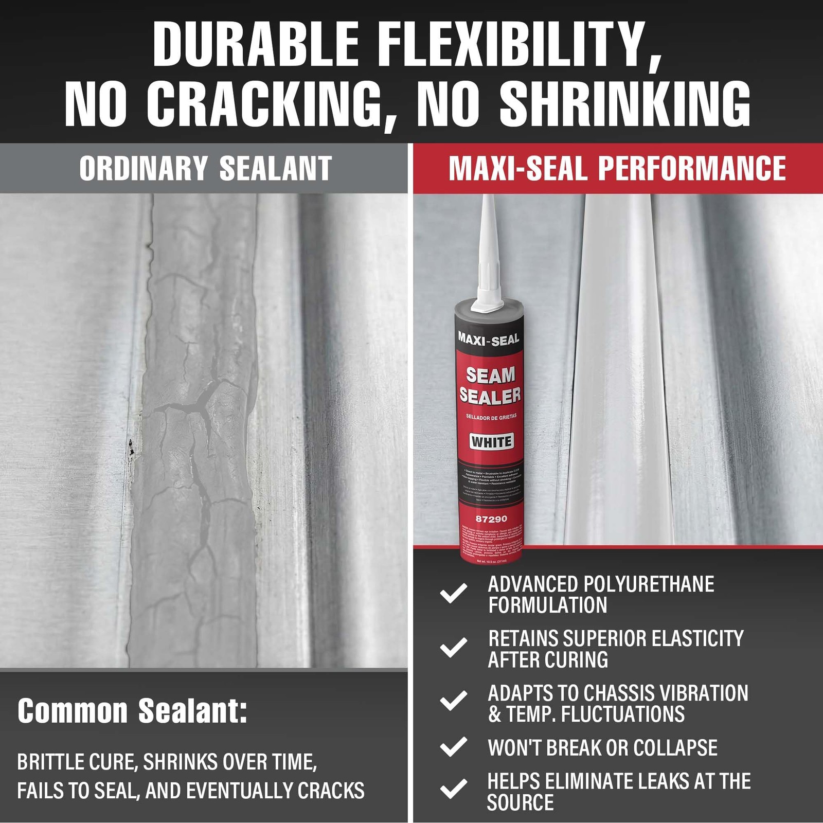 Maxi-Seal White Polyurethane Seam Sealer (6-Pack, 10.5oz Tube) | Durable &