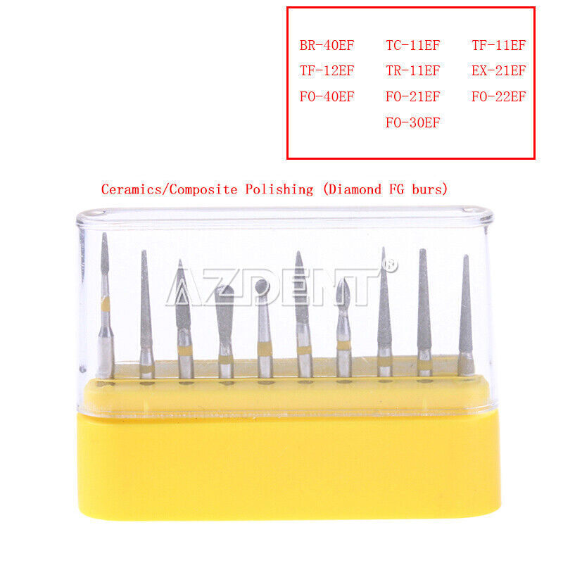 AZDENT Dental Diamond Burs FG Polishing Kit 10pc/Kit for High Speed handpiece