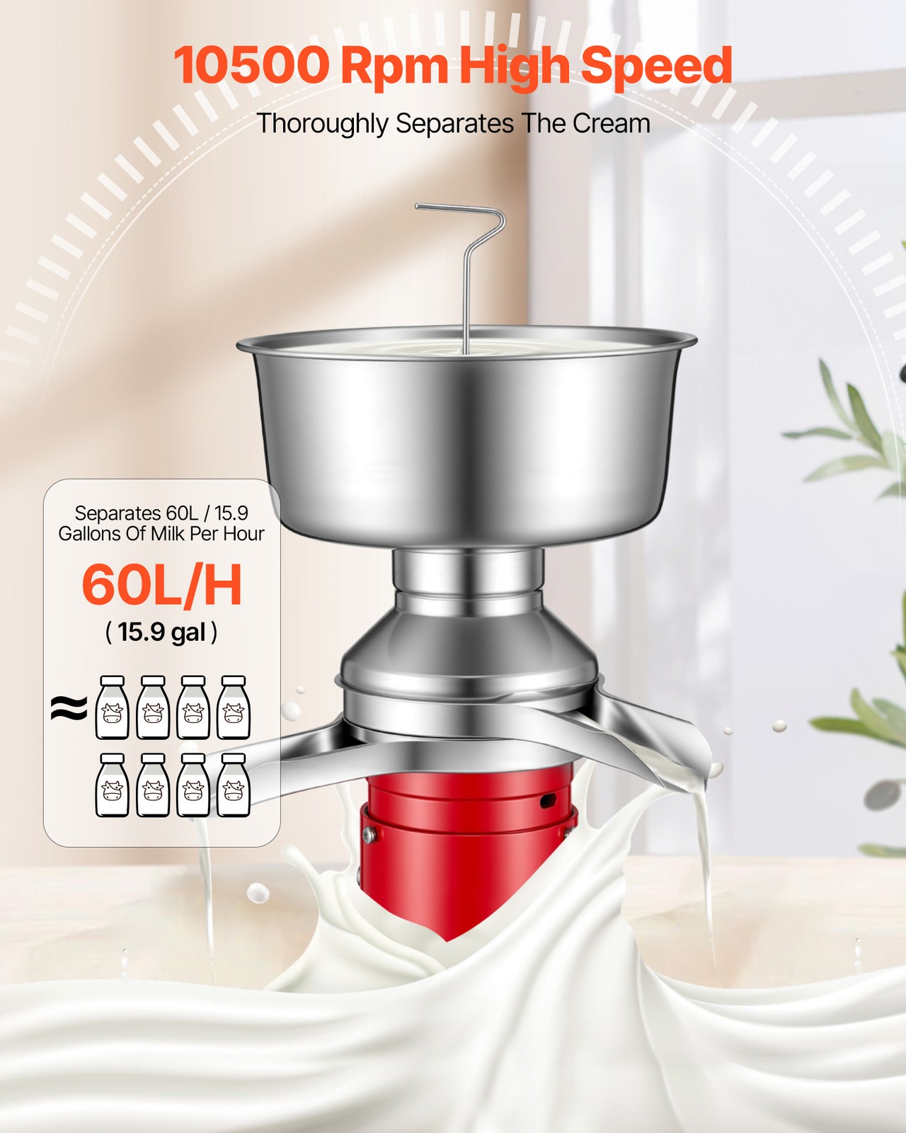 VEVOR Milk Cream Centrifugal Separator Electric Cream Separator 60L/H Output