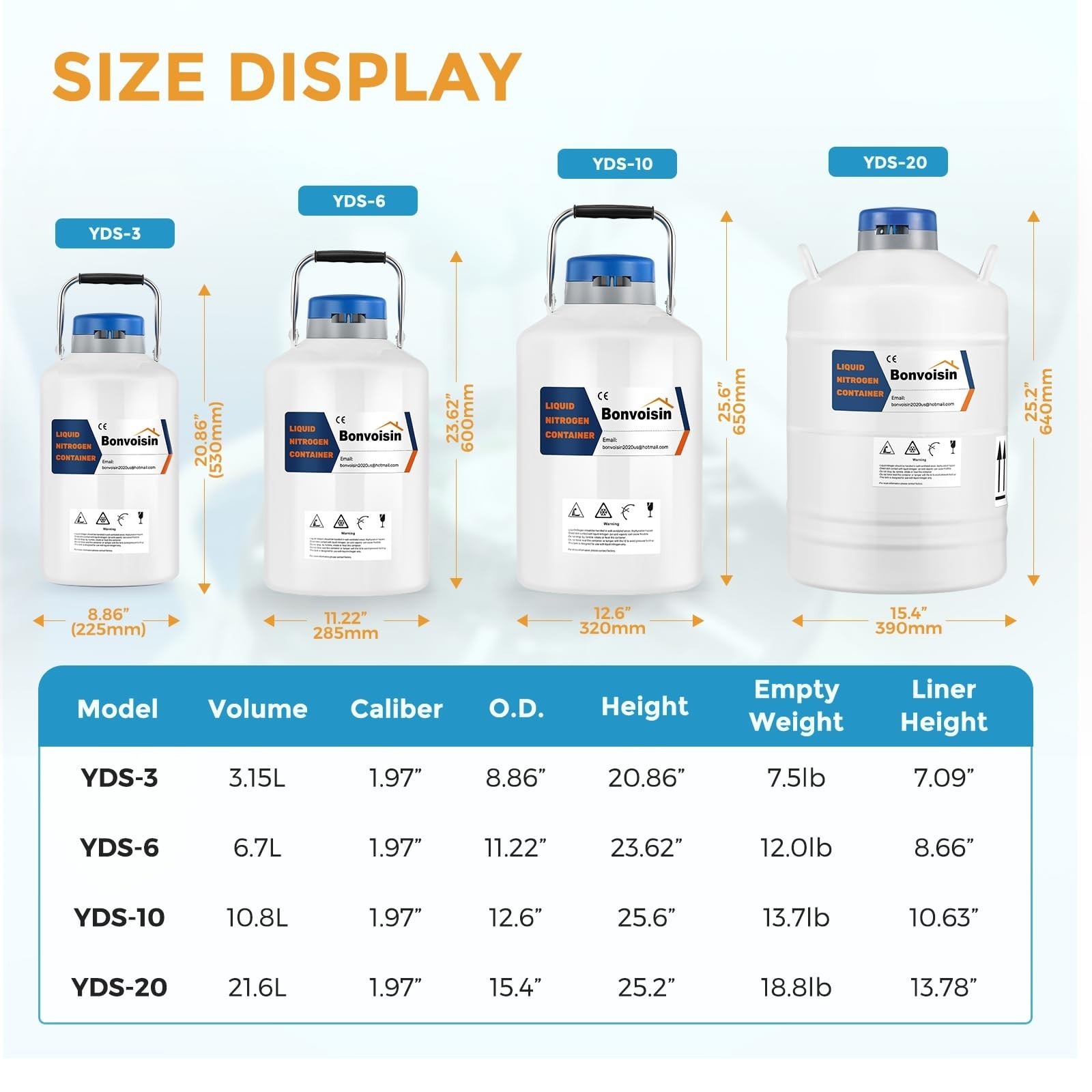 Bonvoisin 20L Liquid Nitrogen Container, LN2 Tank Cryogenic Dewar, Aluminum A…
