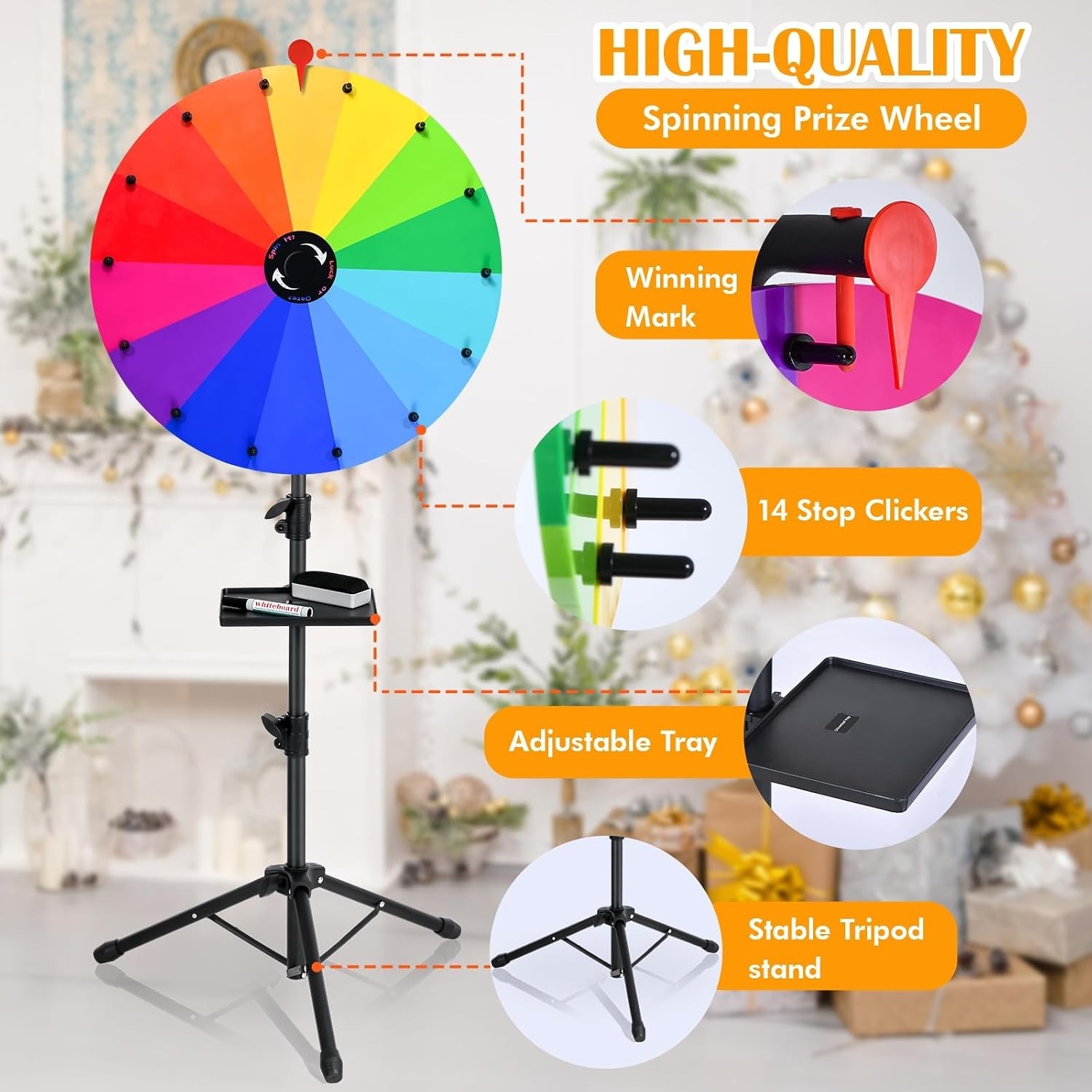 24 Inch Prize Wheel Spinner with Stand, Ajustable 34″-63″ Height Heavy Duty S…