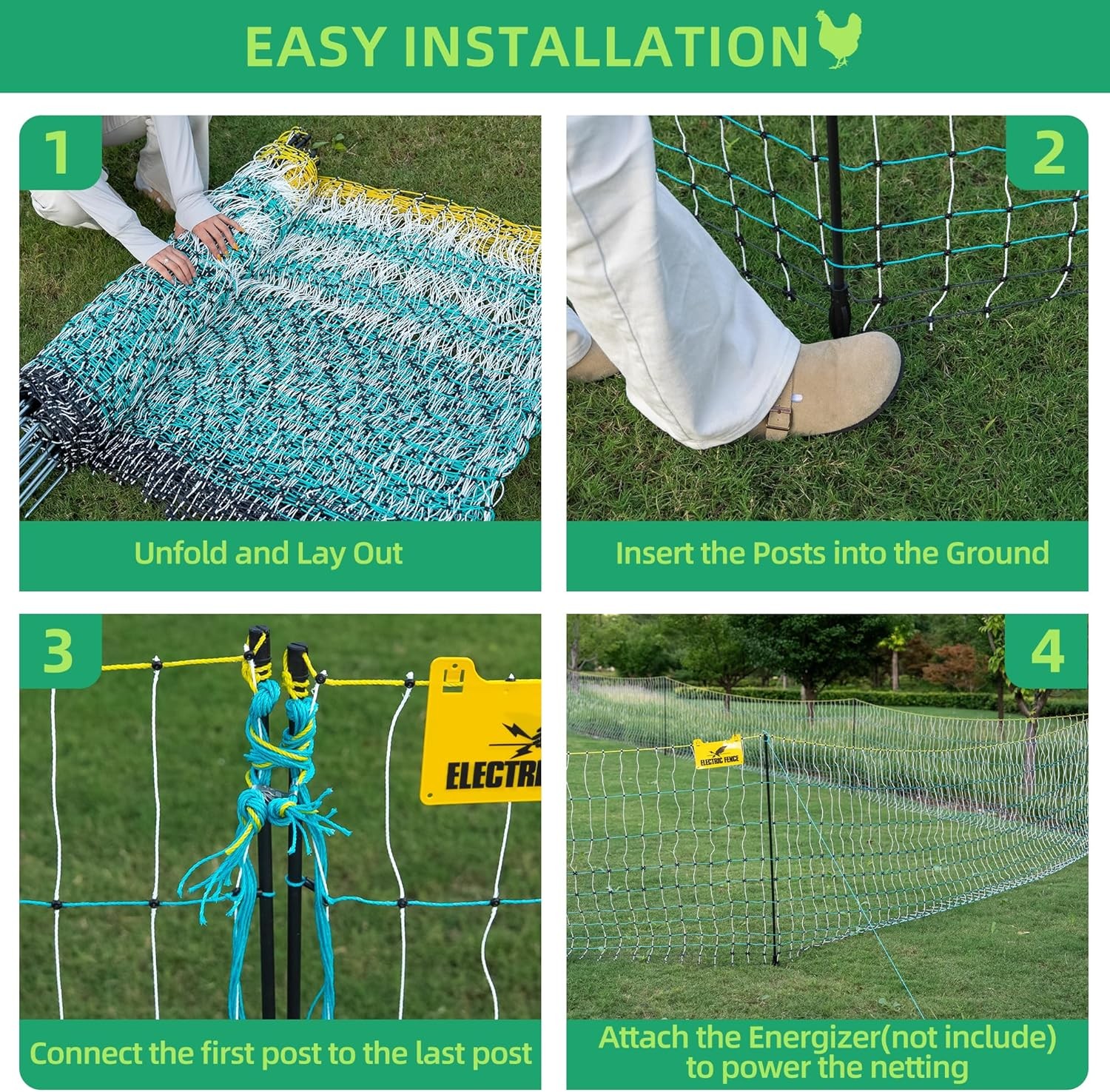 Updated Poultry Netting, Portable Electric Livestock Mesh Fence 47.5″ H x 168′ L