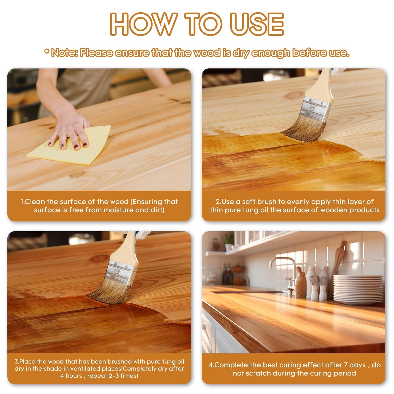 10 OZ Pure Tung Oil – Food Grade Sealer, Waterproof Finish for Wood, Furniture &