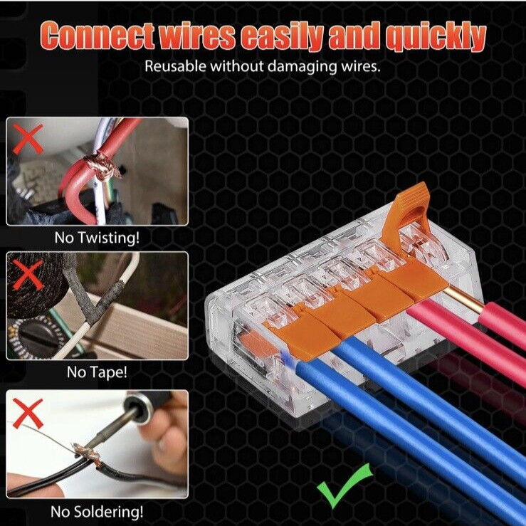 Lever Nut Compact Splicing Wire Connectors – 2/3/5 Conductor Set 75Pcs 221-412
