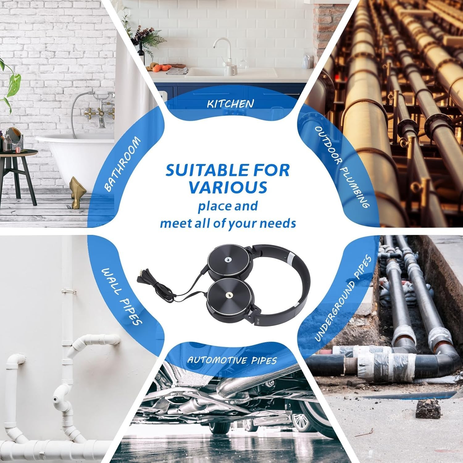 Precision Water Leak Detector with Dual Probes & High-Definition Audio Earphones
