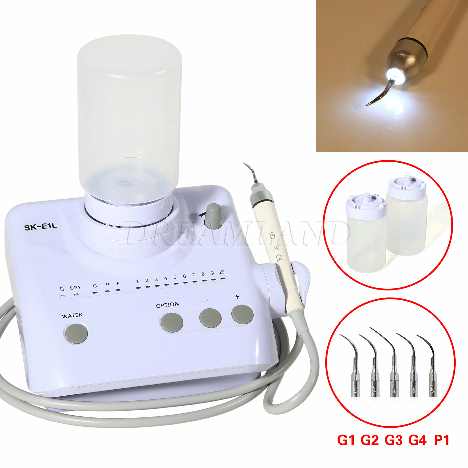 SKYSEA-E1L Dental Ultrasonic Scaler 2 Bottles LED Handpiece fit SKYSEA EMS