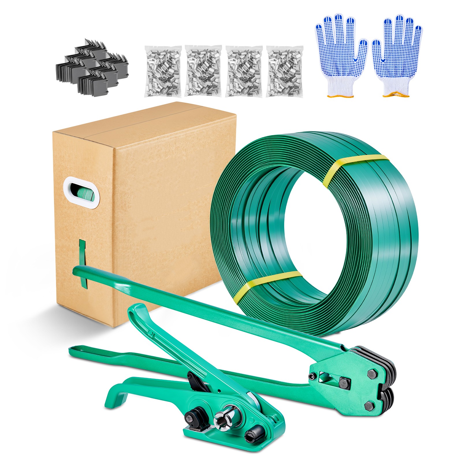 Uimoso 5/8″ 1500ft Banding Strapping Kit PET Strap,450 Seals,150 Edge Protectors