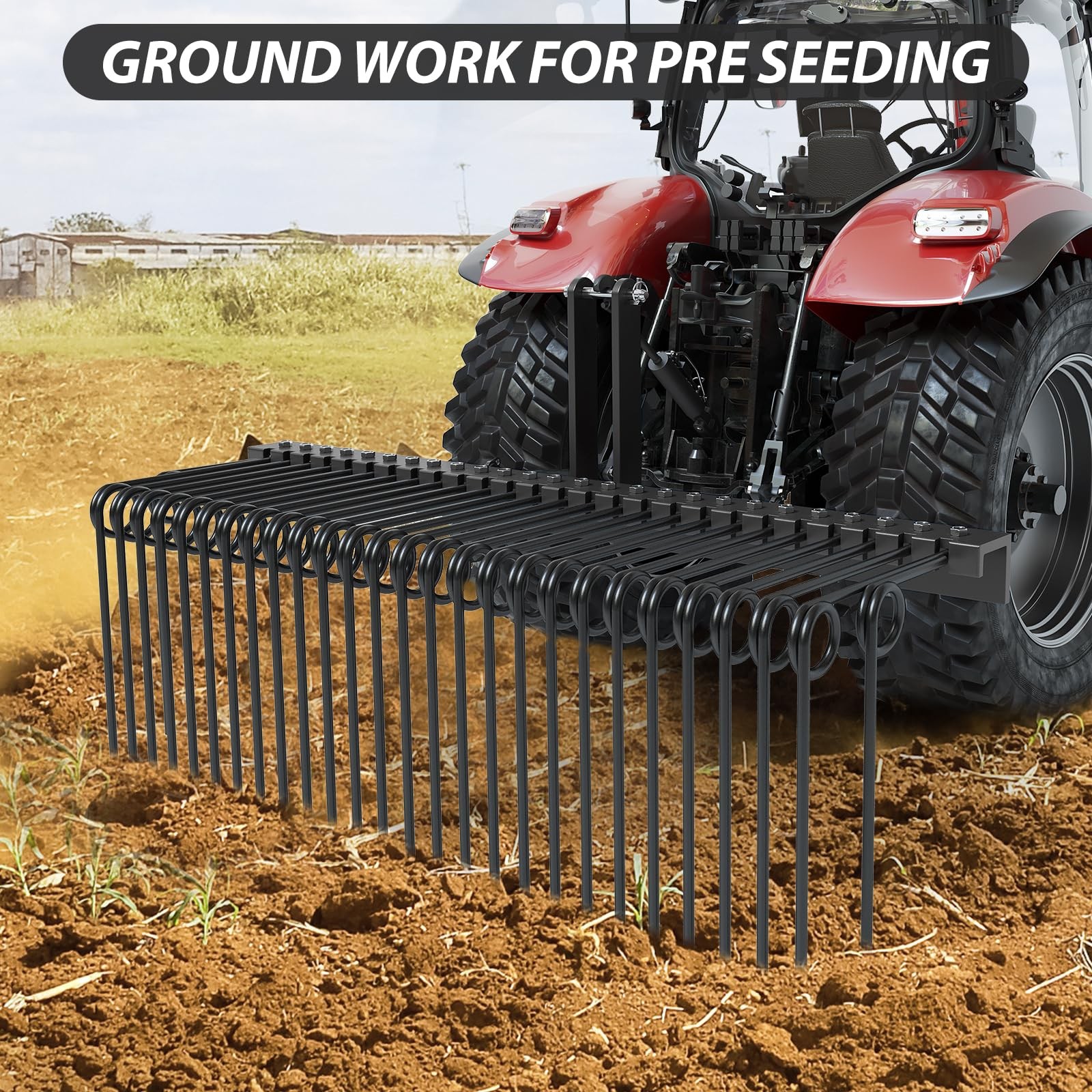 60/72inch Pine Straw Needle Rake 3 Point Steel Spring Tow Behind Landscape Rakes