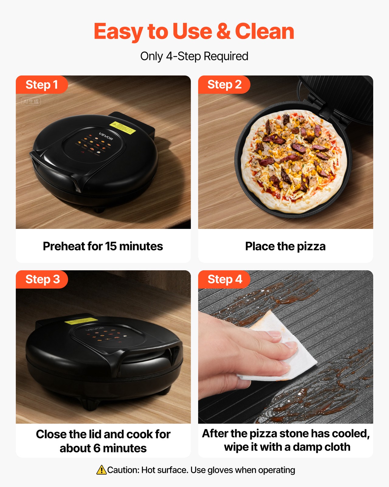 VEVOR Pizza Oven 12 in Portable Electric Pizza Maker 1200W for Pizza & Barbecue