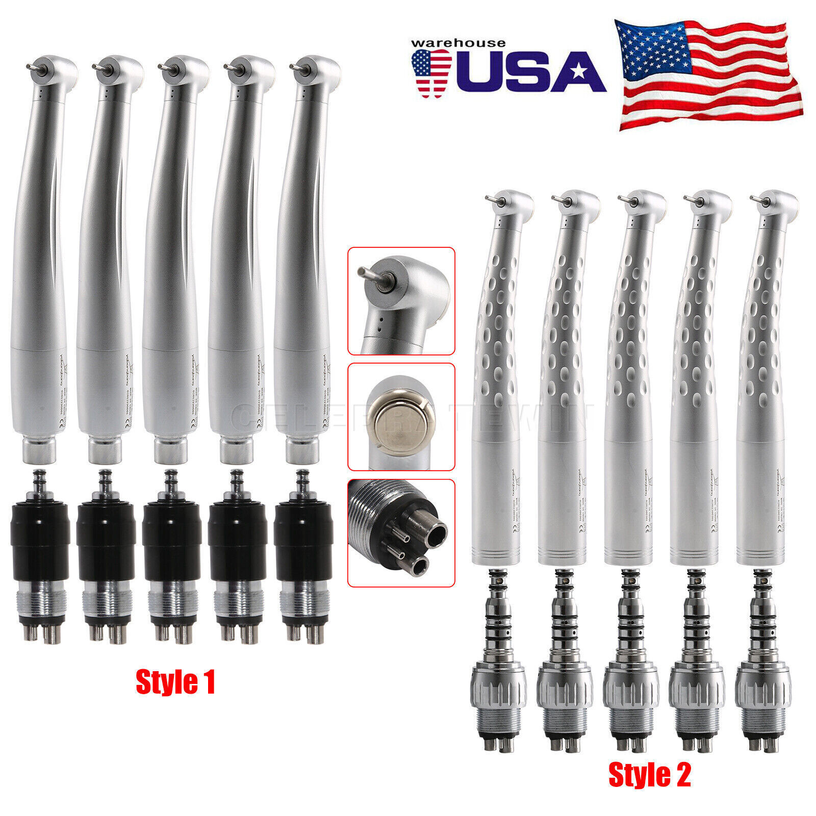 NSK/KAV Style Dental High Speed Handpiece with 4 Hole Quick Coupler 360° Swivel