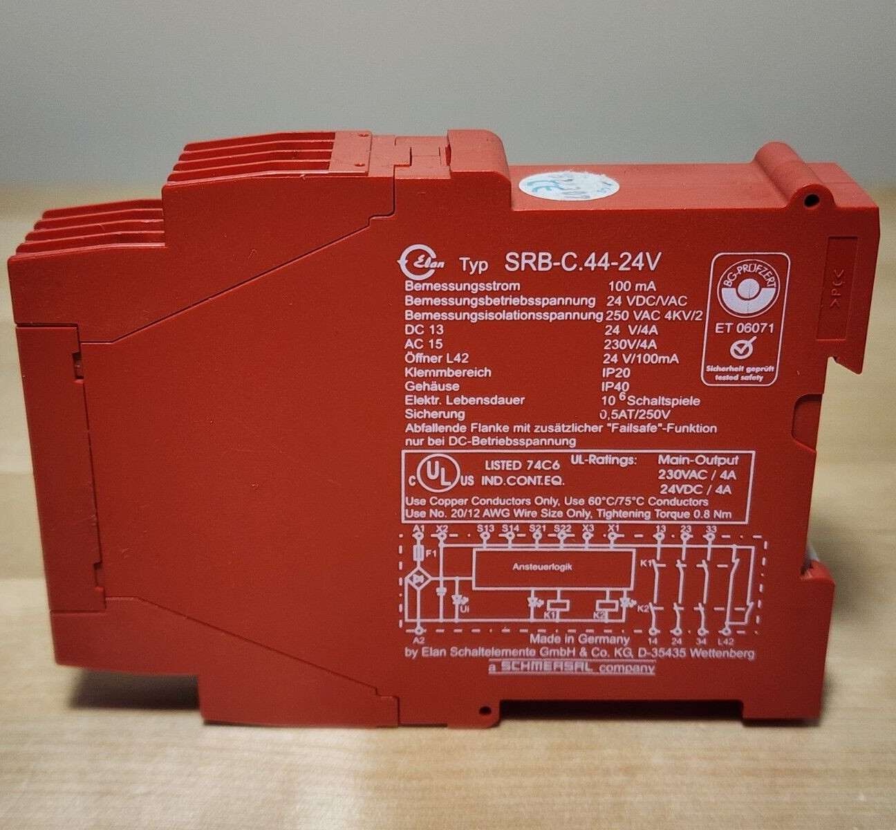 Elan Schmersal SRB-C.44-24V Safety Relay Module 24V AC/DC Emergency Stop 3 NO