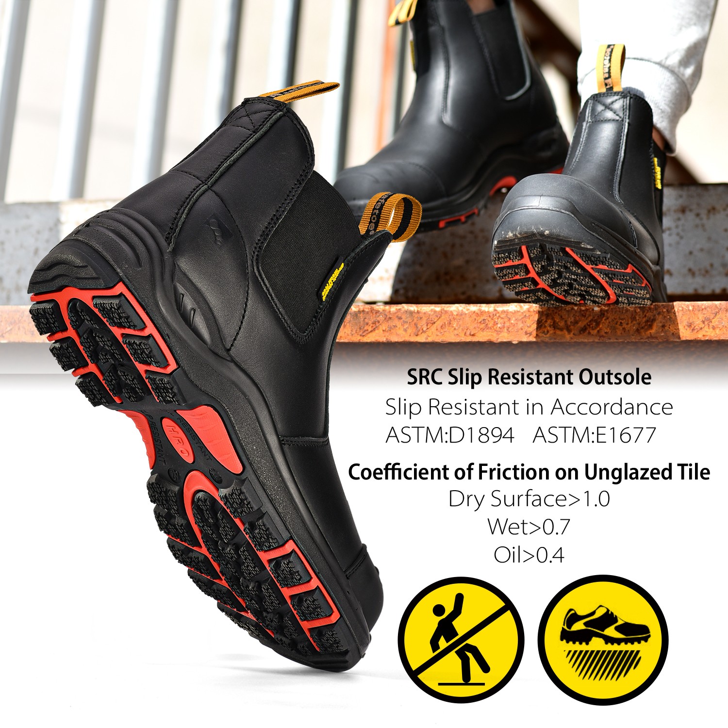 SAFETOE Men’s Composite Toe Chelsea Boots – Slip On Water Resistant ASTM F2413