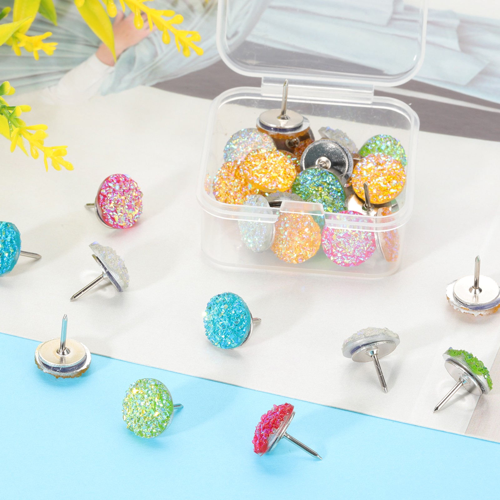 50Pcs Diamond Push Pins, Glitter Rhinestone Decorative Thumb Tacks, Multicolored