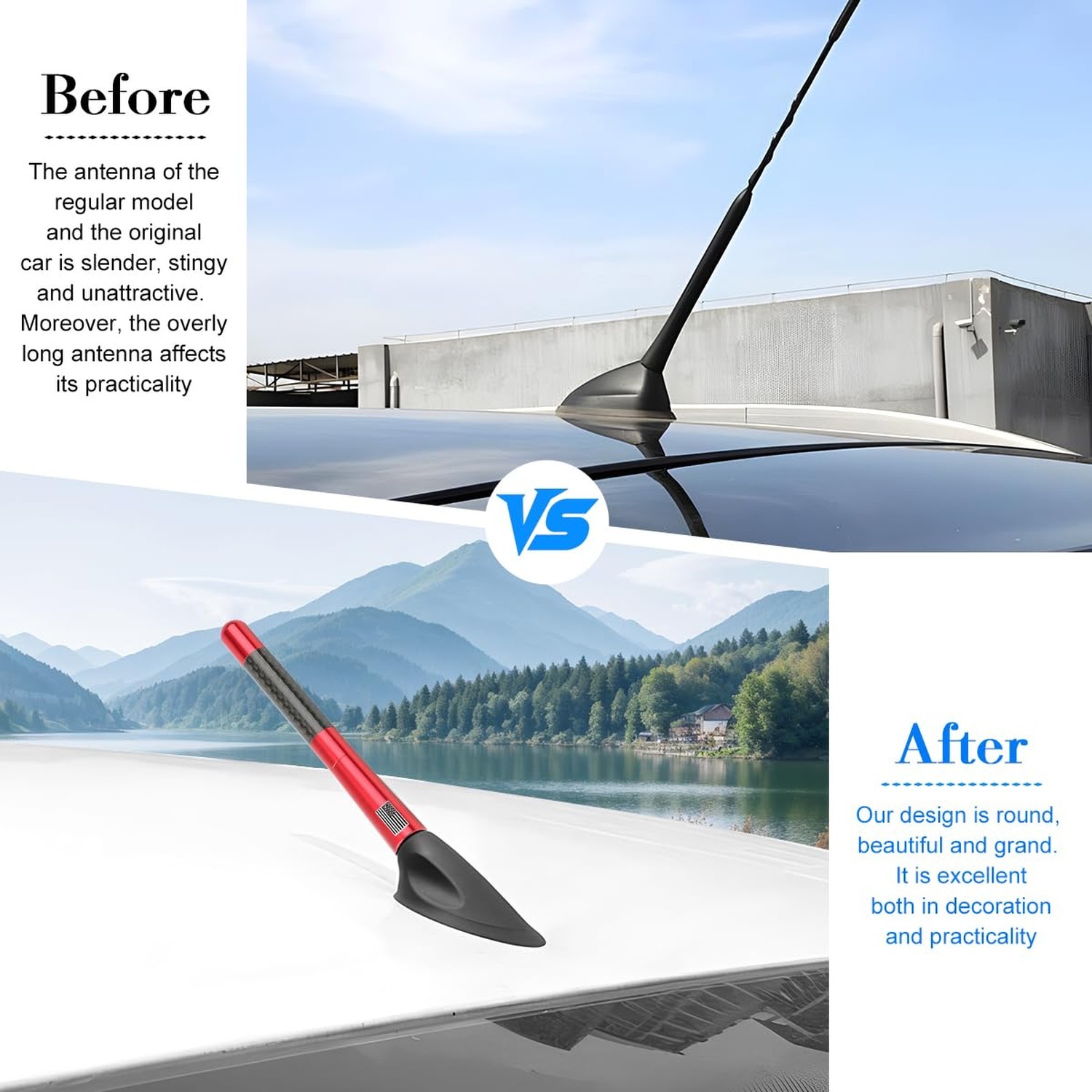 4.72 Inch Carbon Fiber American Flag Car Antenna, Red | aluminum alloy core, …