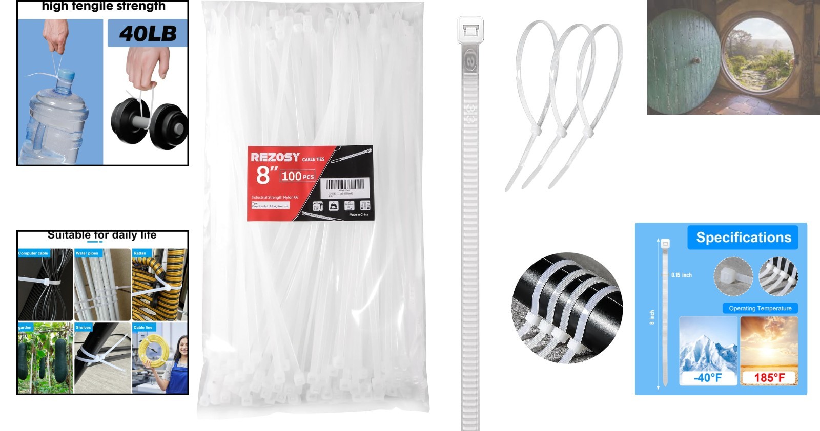 Versatile 8 Inch White Cable Ties – 40 lbs Strength for Home, Garden & Garage