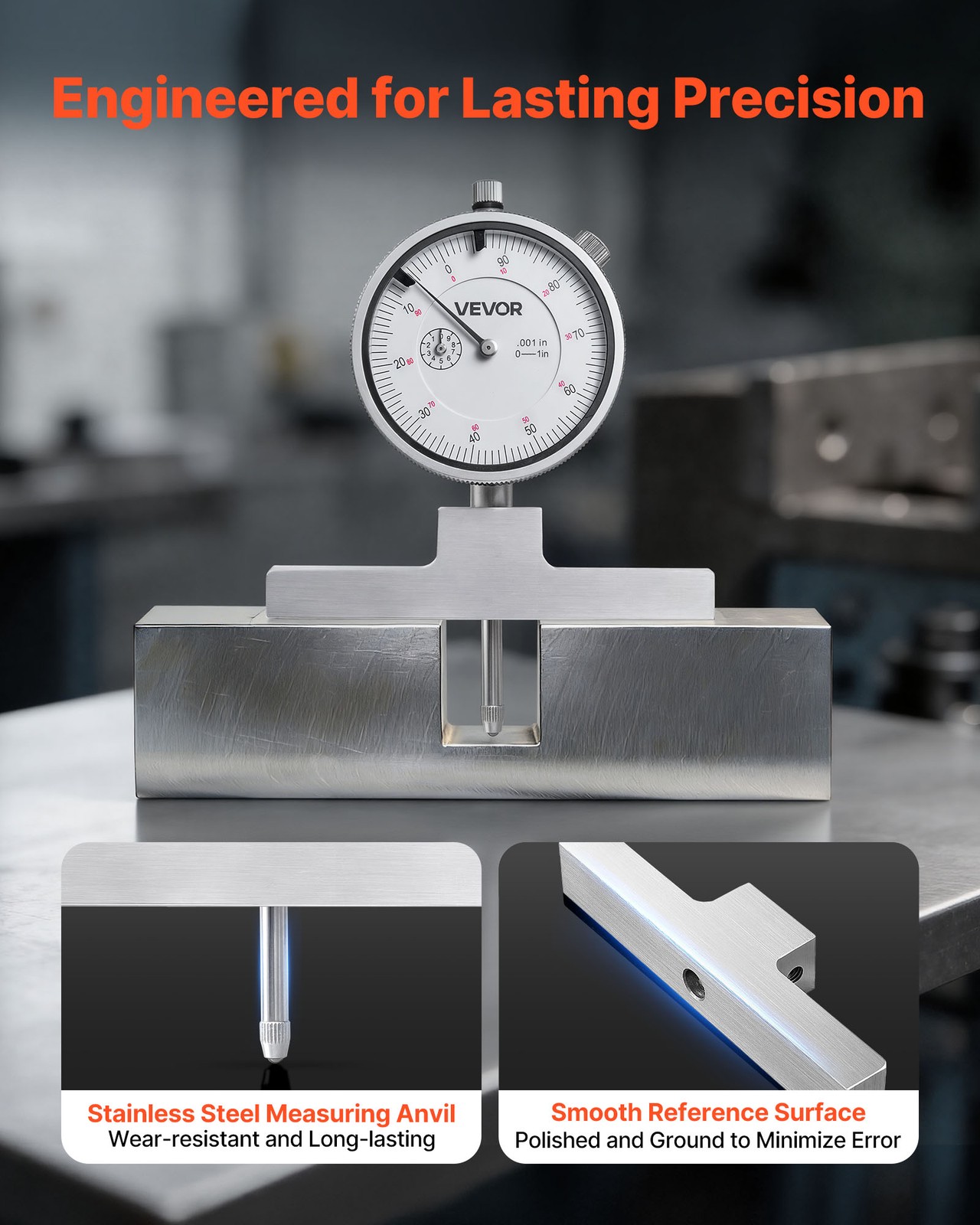 VEVOR Depth Gauge Micrometer 0-22in Range with 4 Anvils and 6 Rods Precision