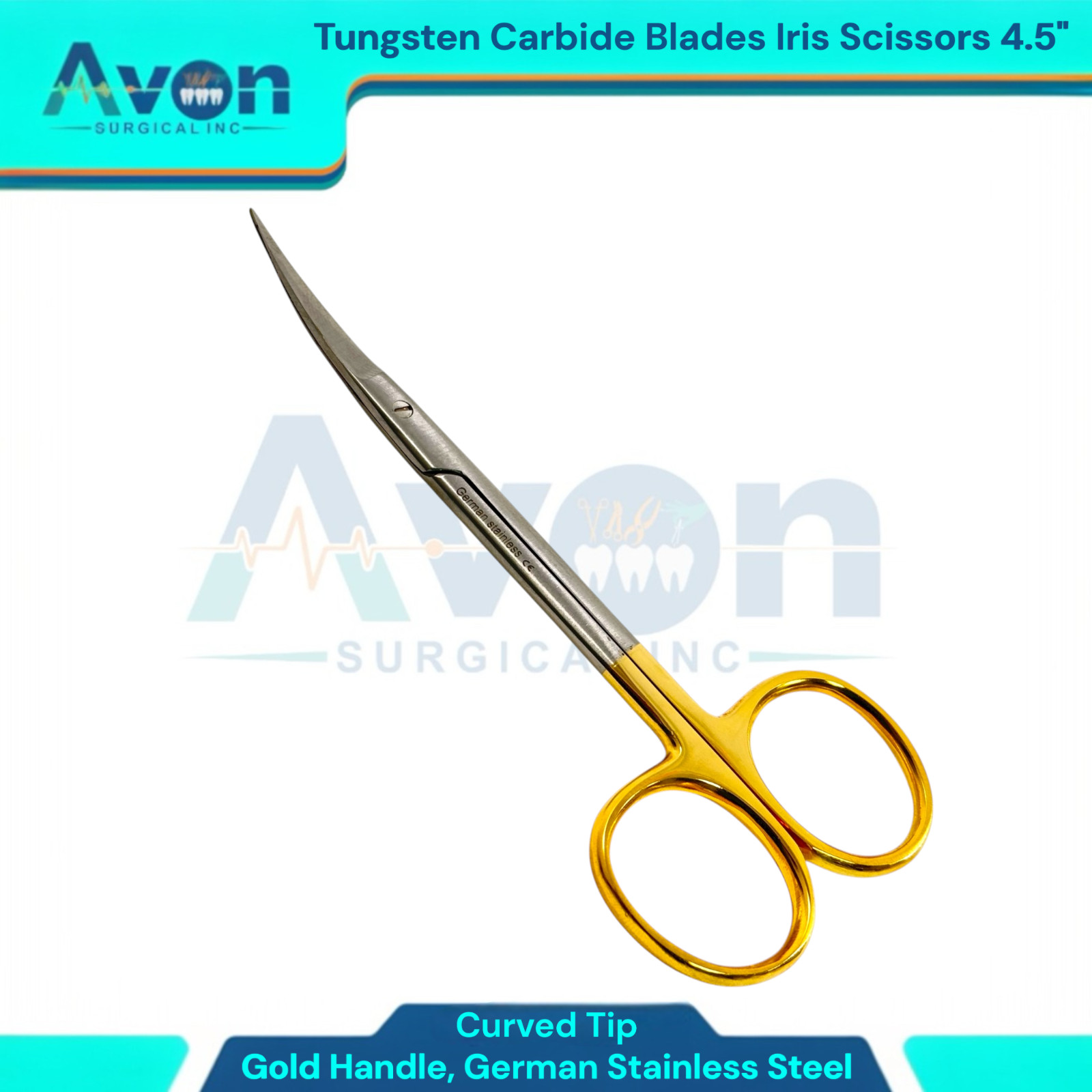 4.5″ Iris Scissors with Curved T/C Sharp Blades & Gold Handle – Premium 1pc