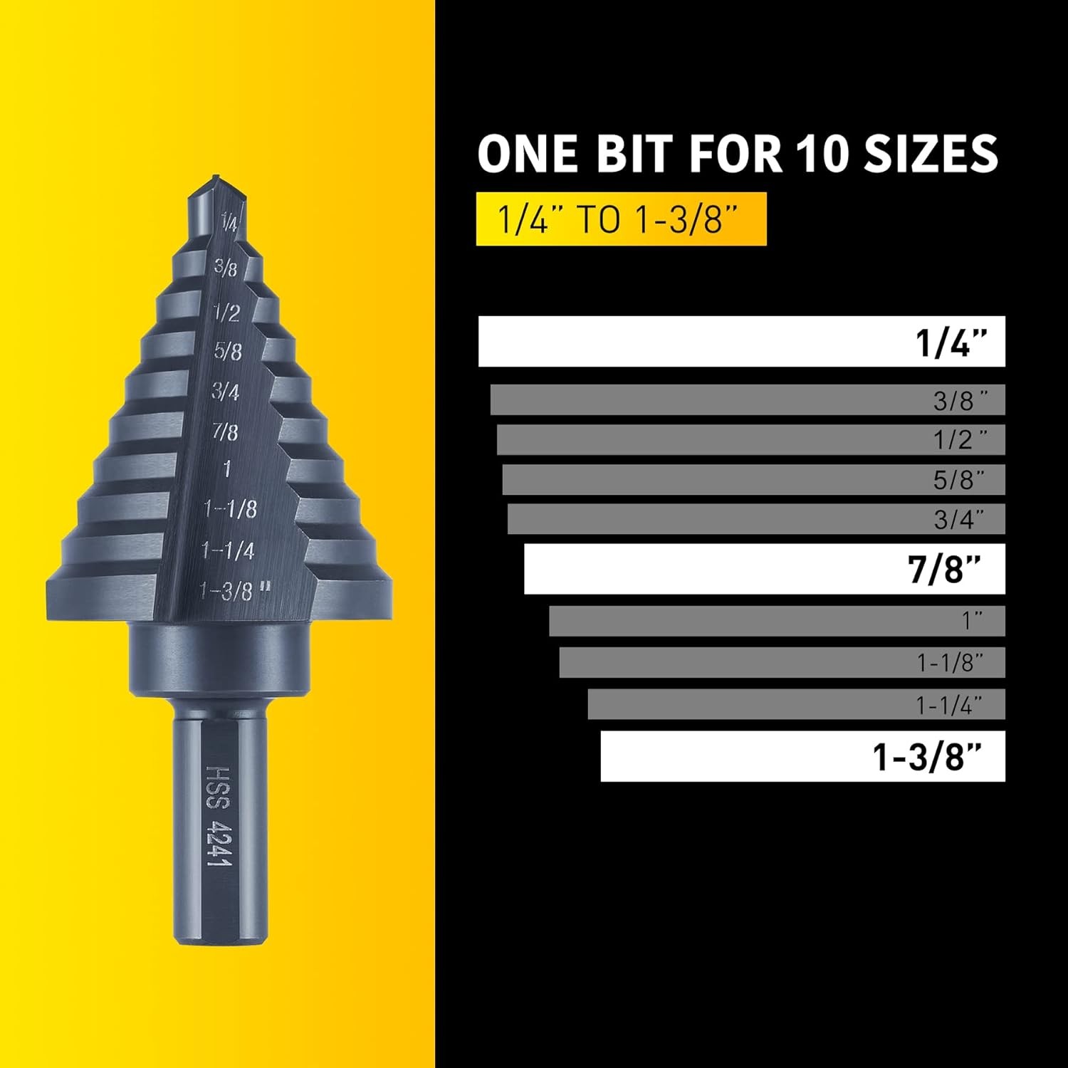 10 Sizes Step Drill Bit for Metal Sheet, 1/4 to 1-3/8 Inches High Speed…