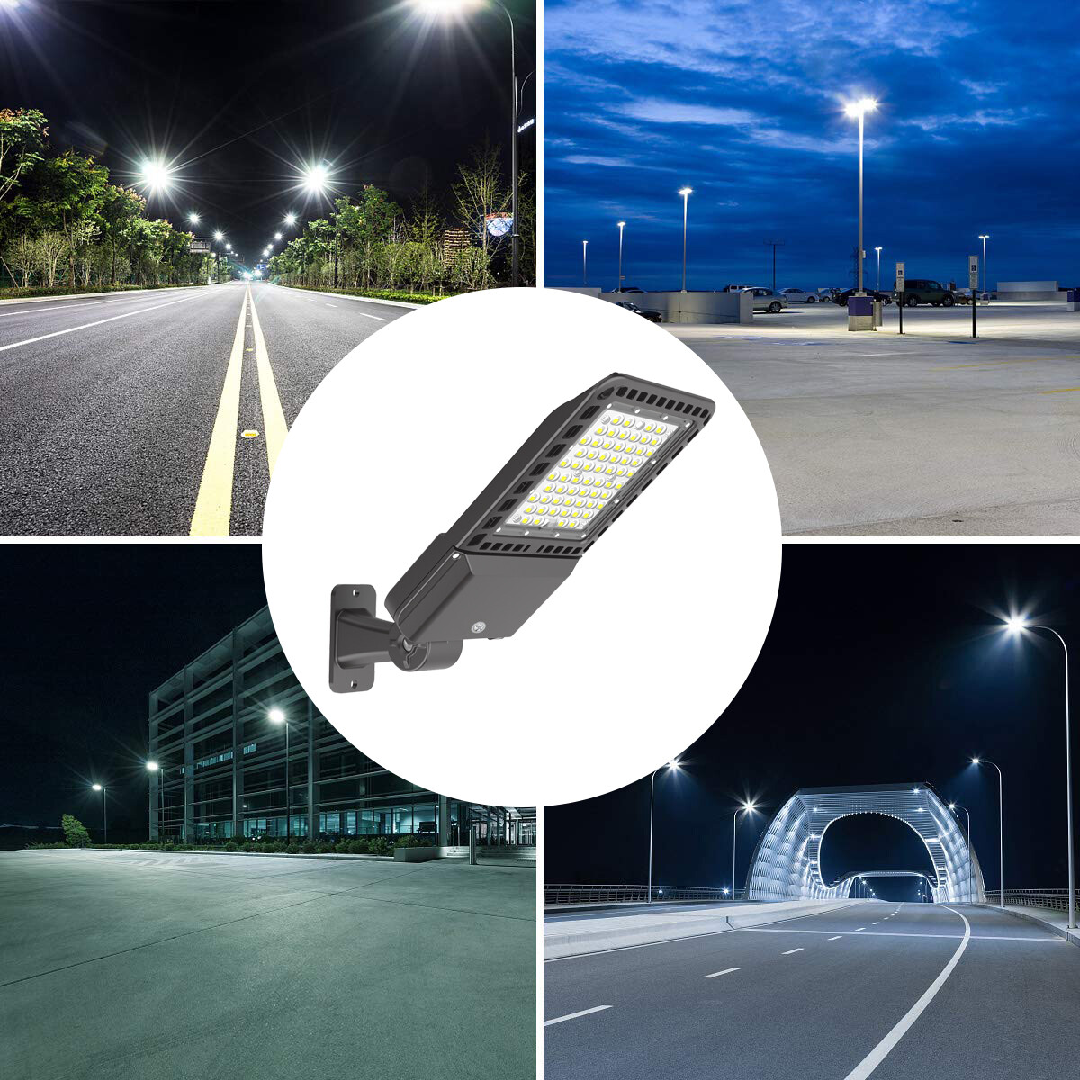 LED Parking Lot Lighting Shoebox Street Pole Light Dusk to Dawn 300W Arm Mount