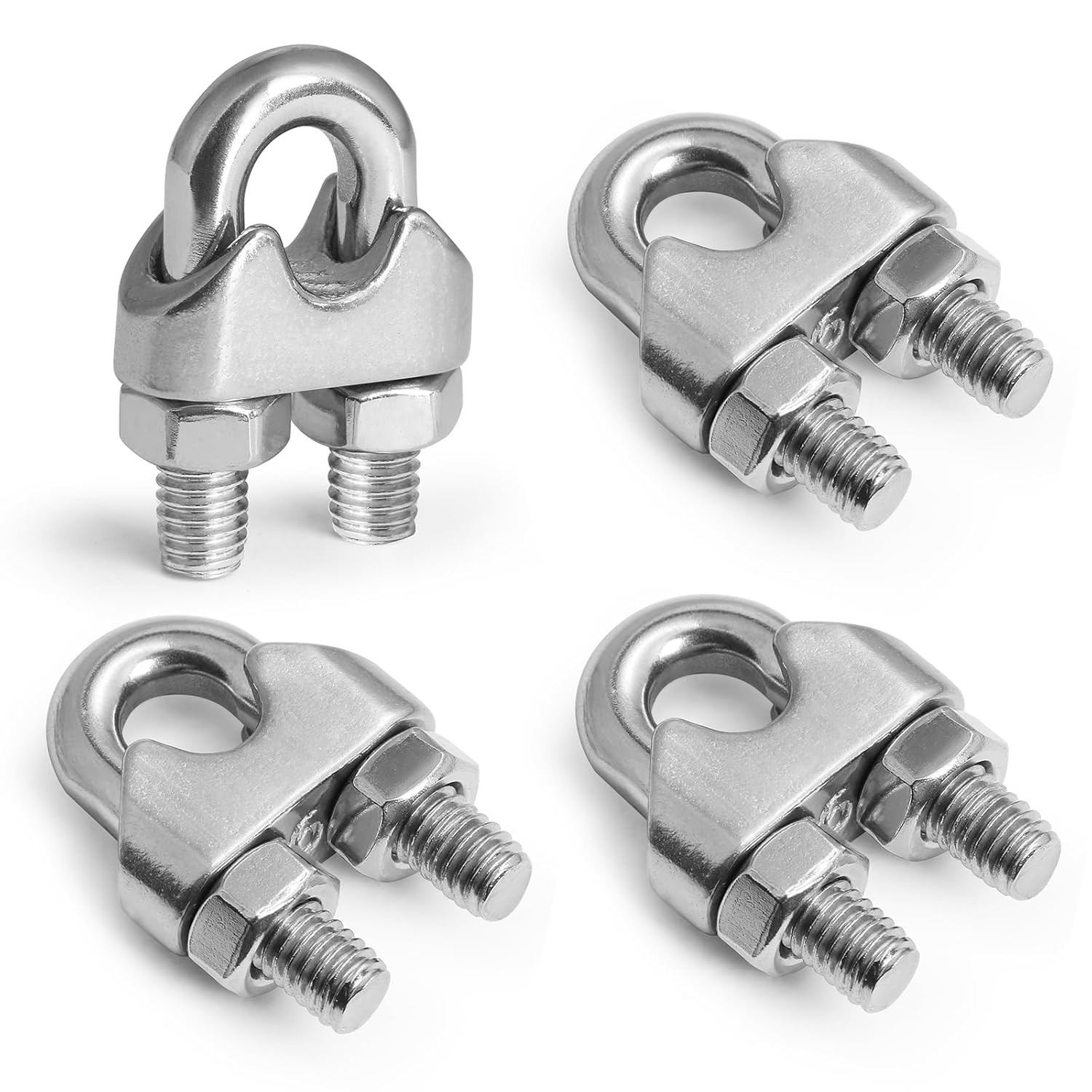 4Pcs M6 Wire Rope Clamp, 1/4 Inch Cable Clamps Stainless Steel Wire Rope Clips