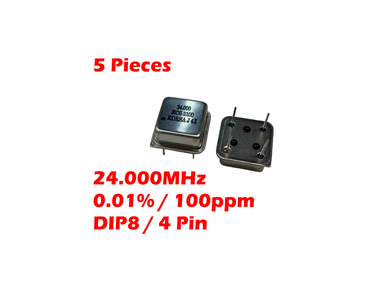 5-PCS ECS ECS-2100A Crystal Clock Oscillator 24.000MHZ 0.01% PPM DIP8 4 Pin 5V