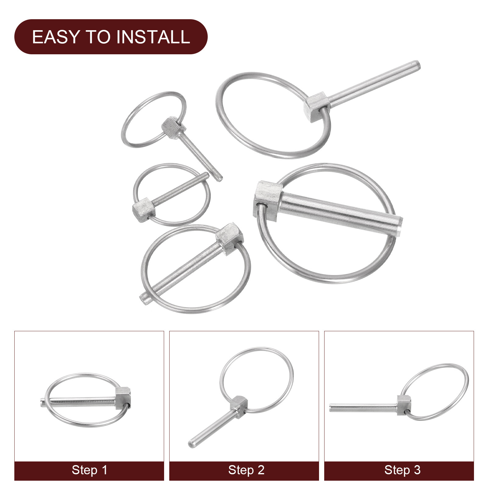 4Pcs 1/8″ x 1″ Linch Pin with Ring, Stainless Steel Round Linch Pins, Silver