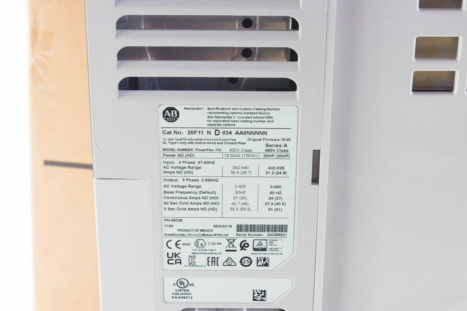 2023 Allen Bradley 20F11ND034AA0NNNNN /A 753 AC Drive Ser A 25HP US Free Tax