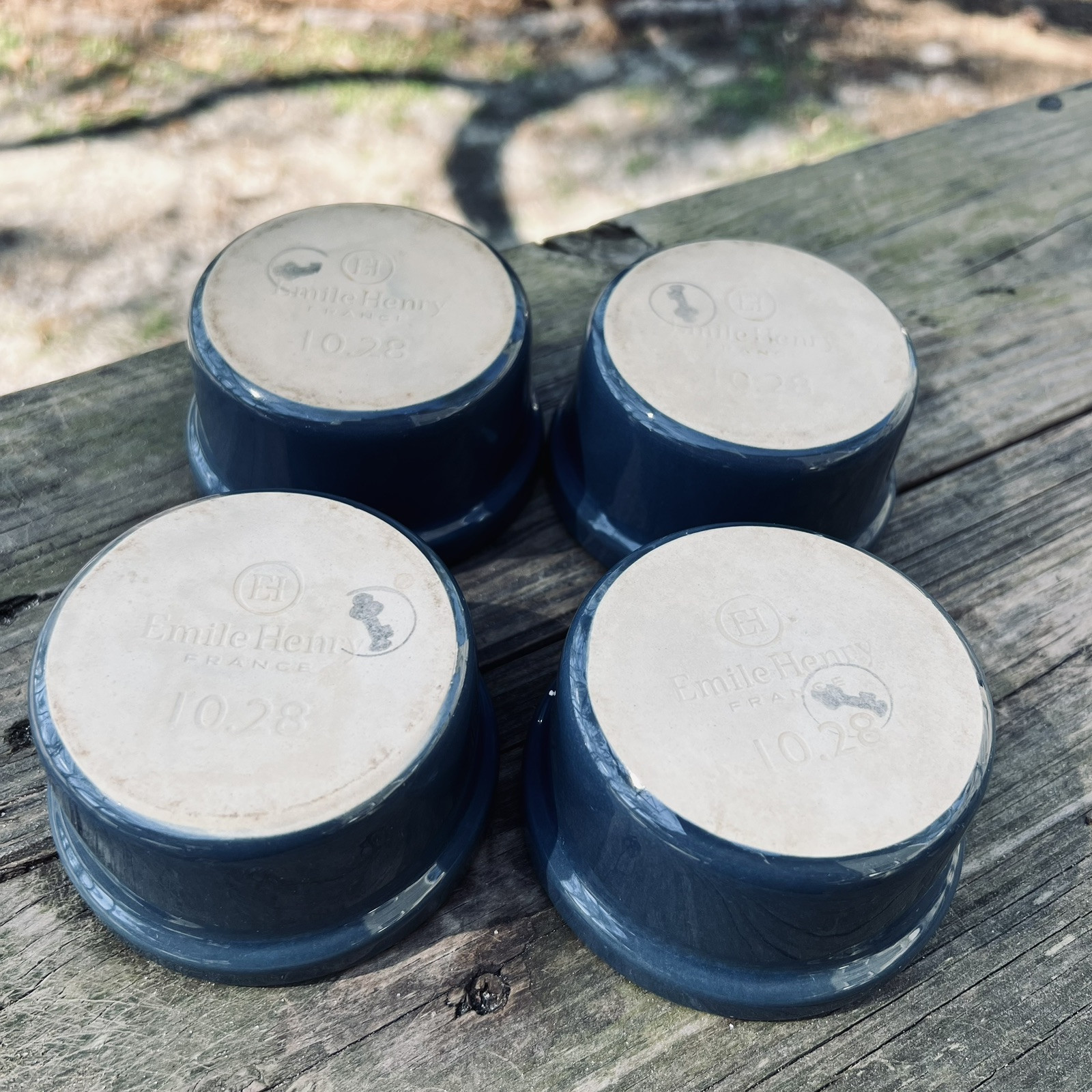 Emile Henry Blue Gray Ramekins 10.28 Made In France Set of 4