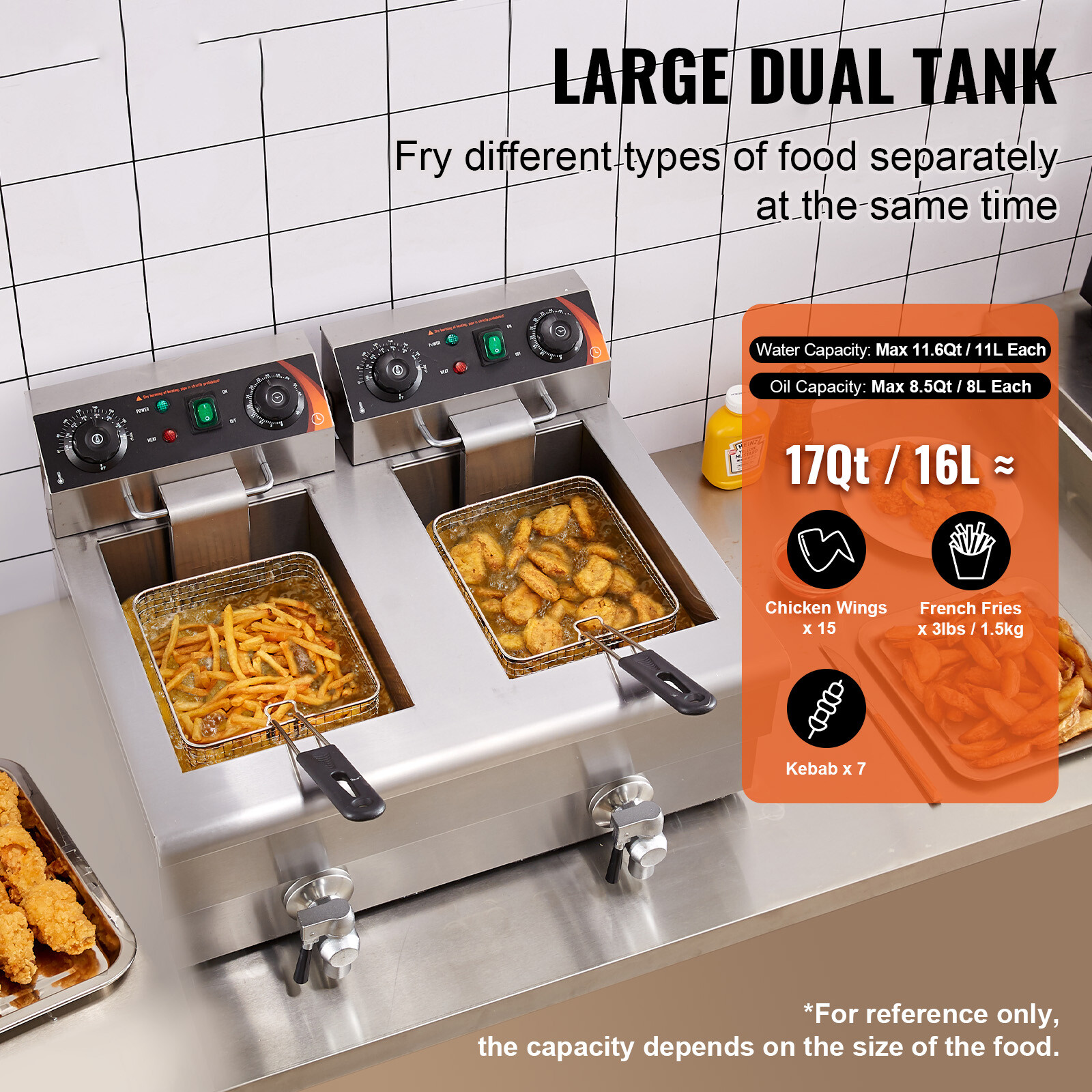 VEVOR 22L Electric Deep Fryer Dual Tank Commercial XL Fry Basket 3000 W