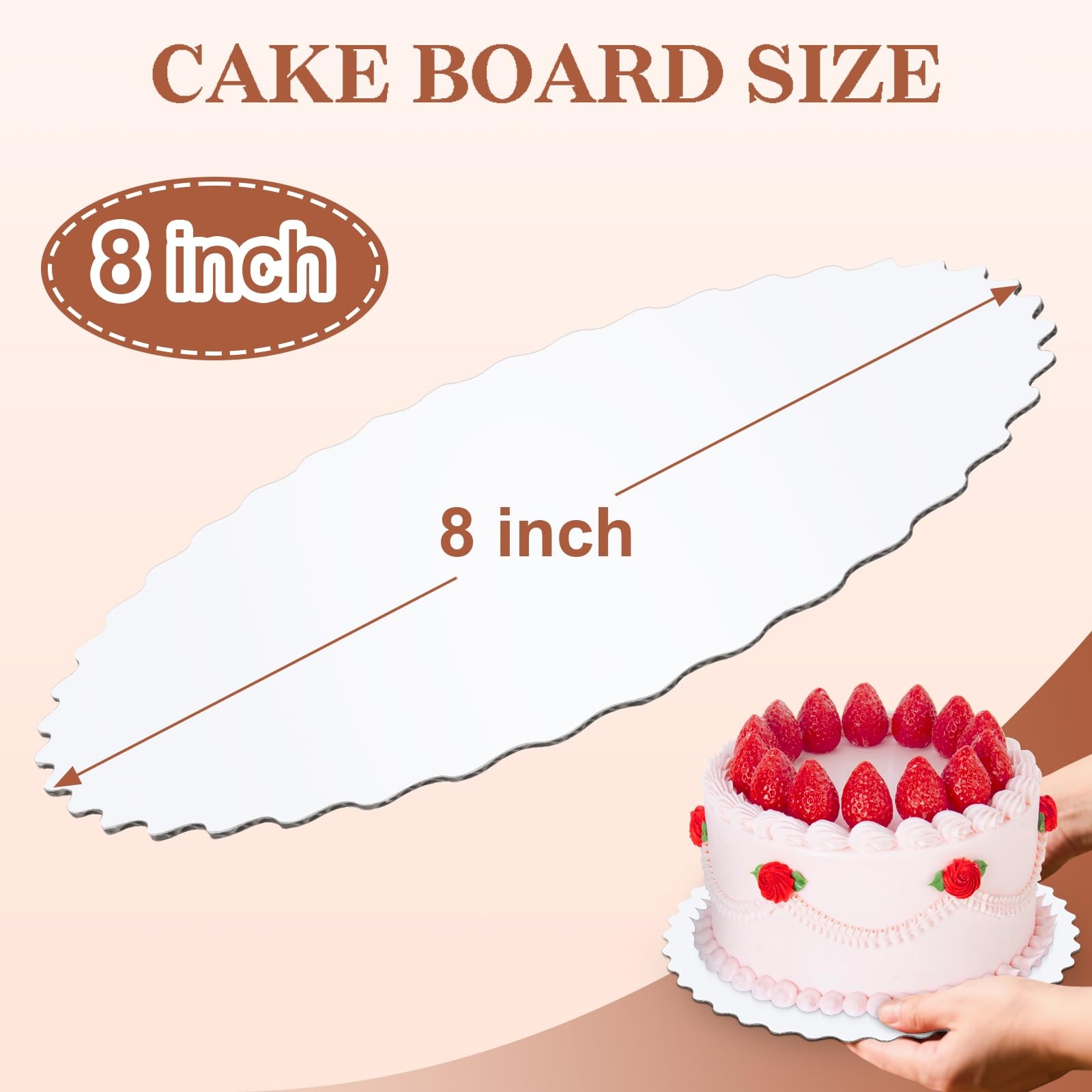 Cake Boards 8 inch Round, White Scalloped Edges Food 8 Inch