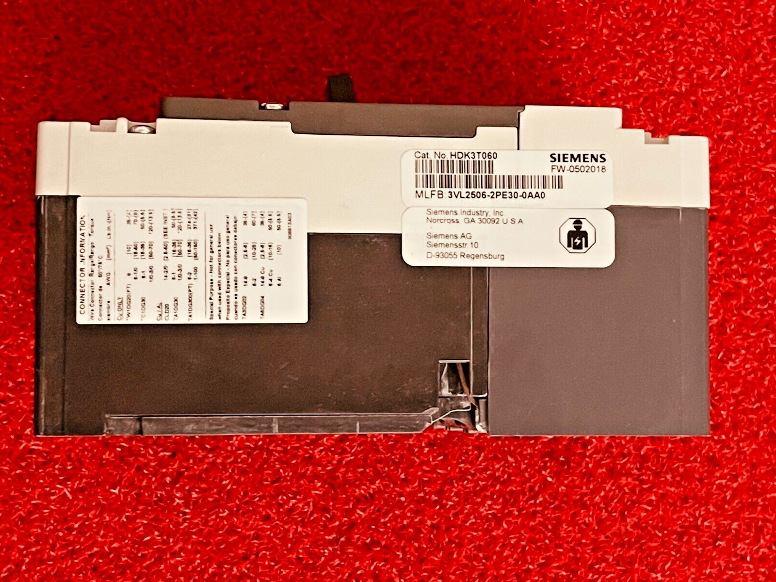 Siemens HDK3T060 3VL2506-2PE30-0AA0 VL150 MCCB 60A 3-Pole 65kA 480V LSI
