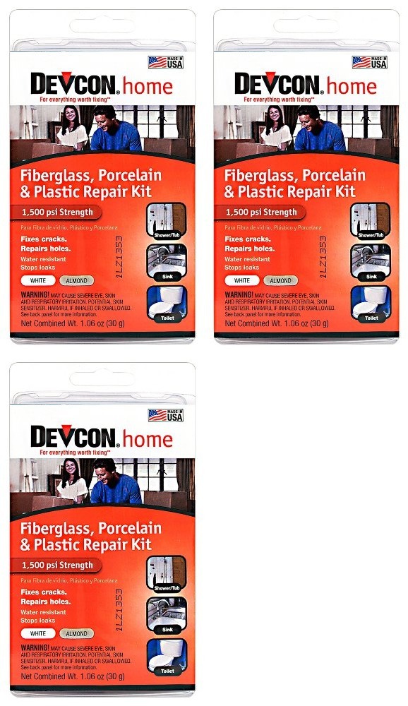 (3)Devcon 90216 Epoxy Fiberglass Porcelain Bathtub Repair Kit White/Almond *