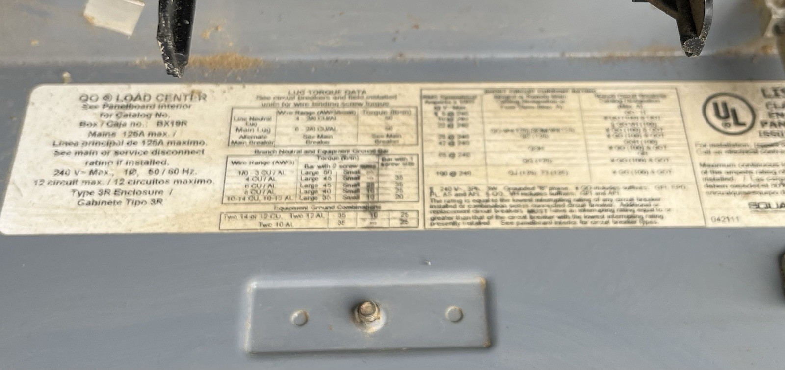 Square D QO Load Center Type 3R Enclosure