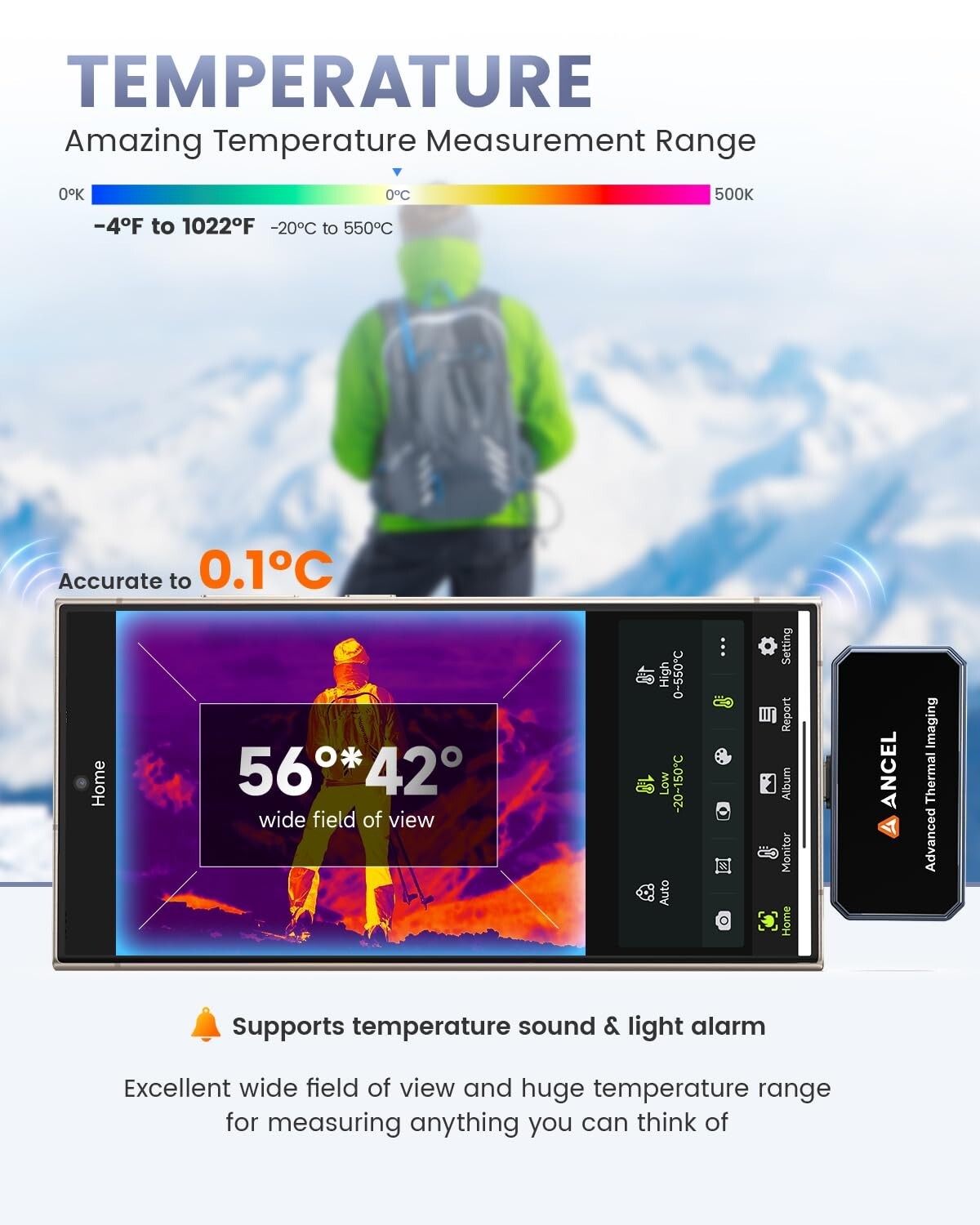 ANCEL Thermal Imaging Camera for IOS 256×192 IR Resolution 25Hz Refresh Rate