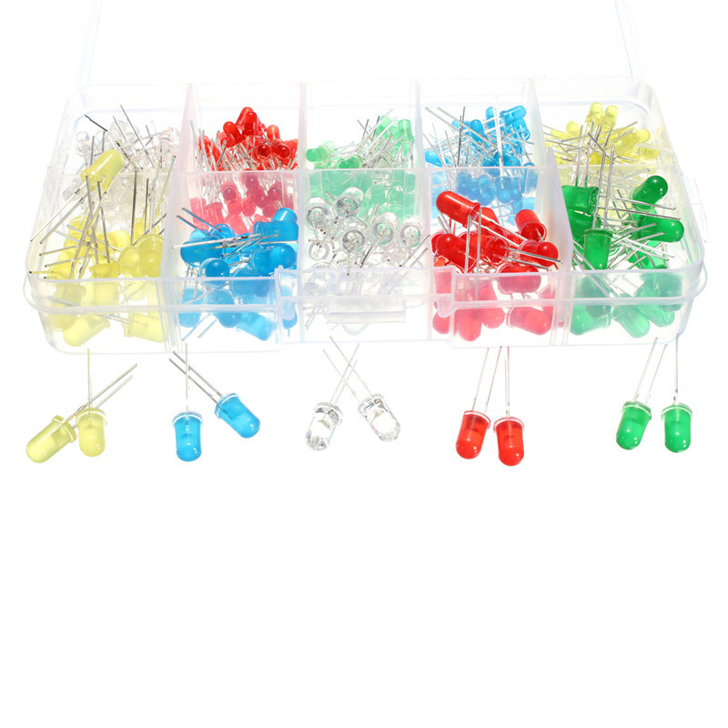 300 pcs 3mm 5mm LED Light Kit White Yellow Red Green Blue Assortment with Case