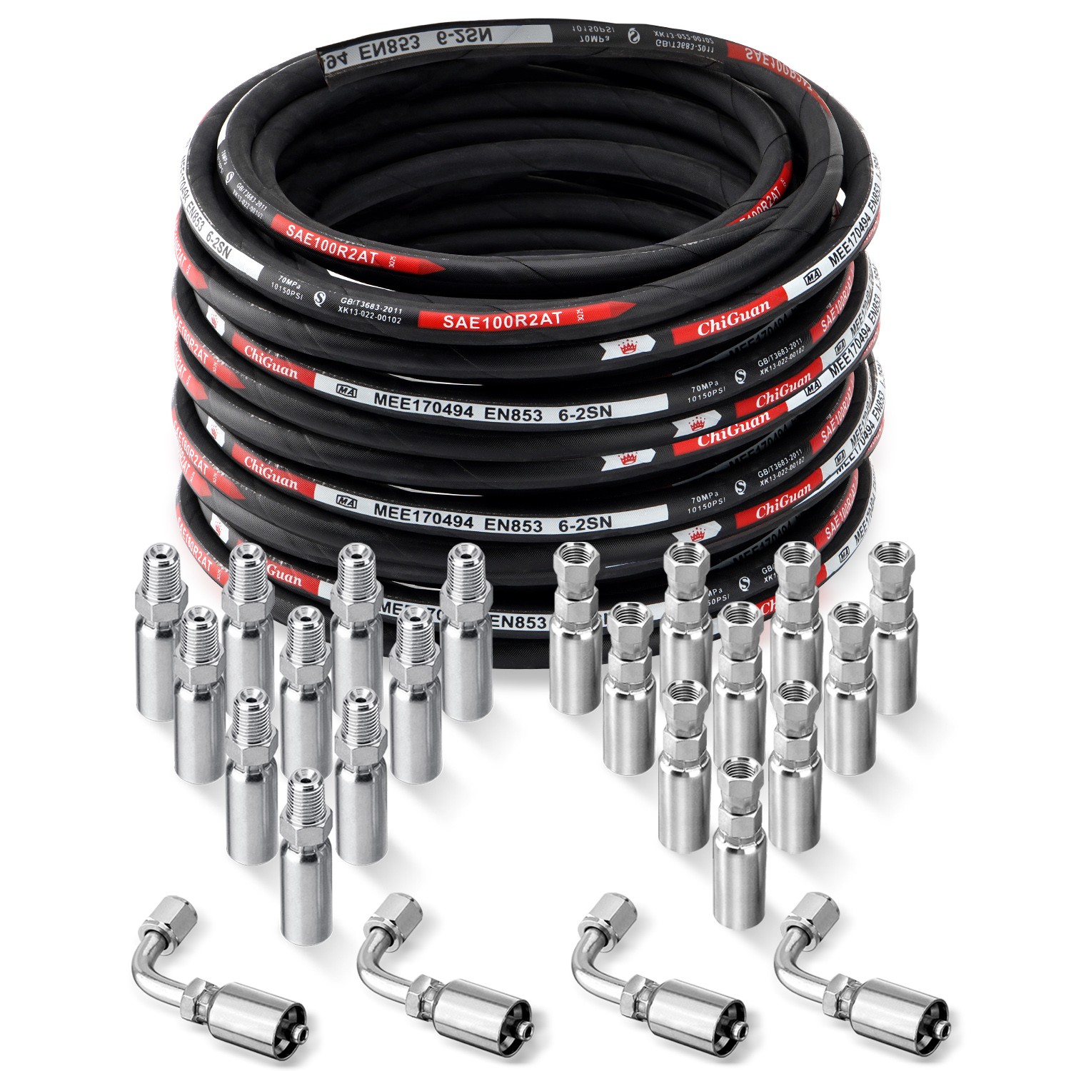 100FT 1/4″ Hydraulic Hose & 24 Fittings (JIC Female & NPTF Male & JIC Female 90°