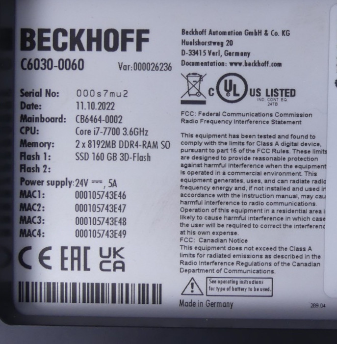 Beckhoff C6030-0060 Industrial PC