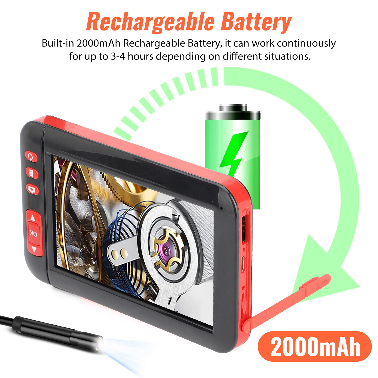 1080P HD Industrial Endoscope Borescope 4.3» Screen 8mm Inspection Snake Camera