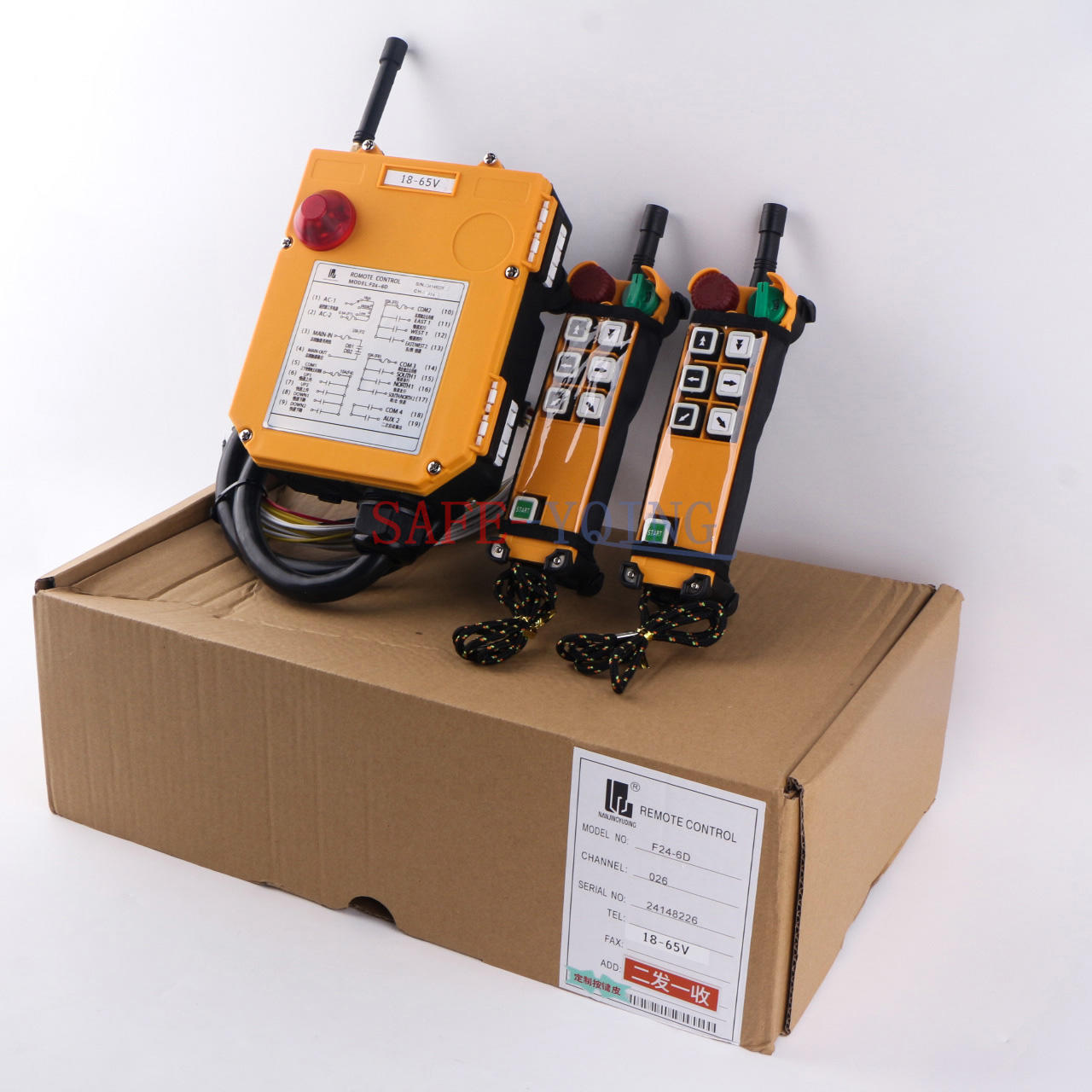 2 Emitter +1 Receiver Hoist Crane Radio Wireless Remote Control F24-6D 18~65V