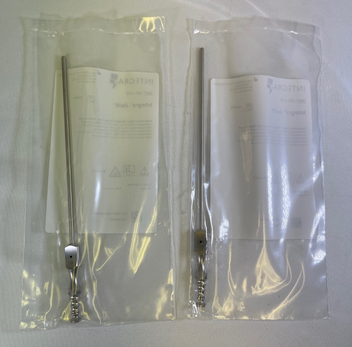 Pair of Integra Jarit 285-476 Frazier Suction Tube w/ Hole Straight 9″ x 12Fr