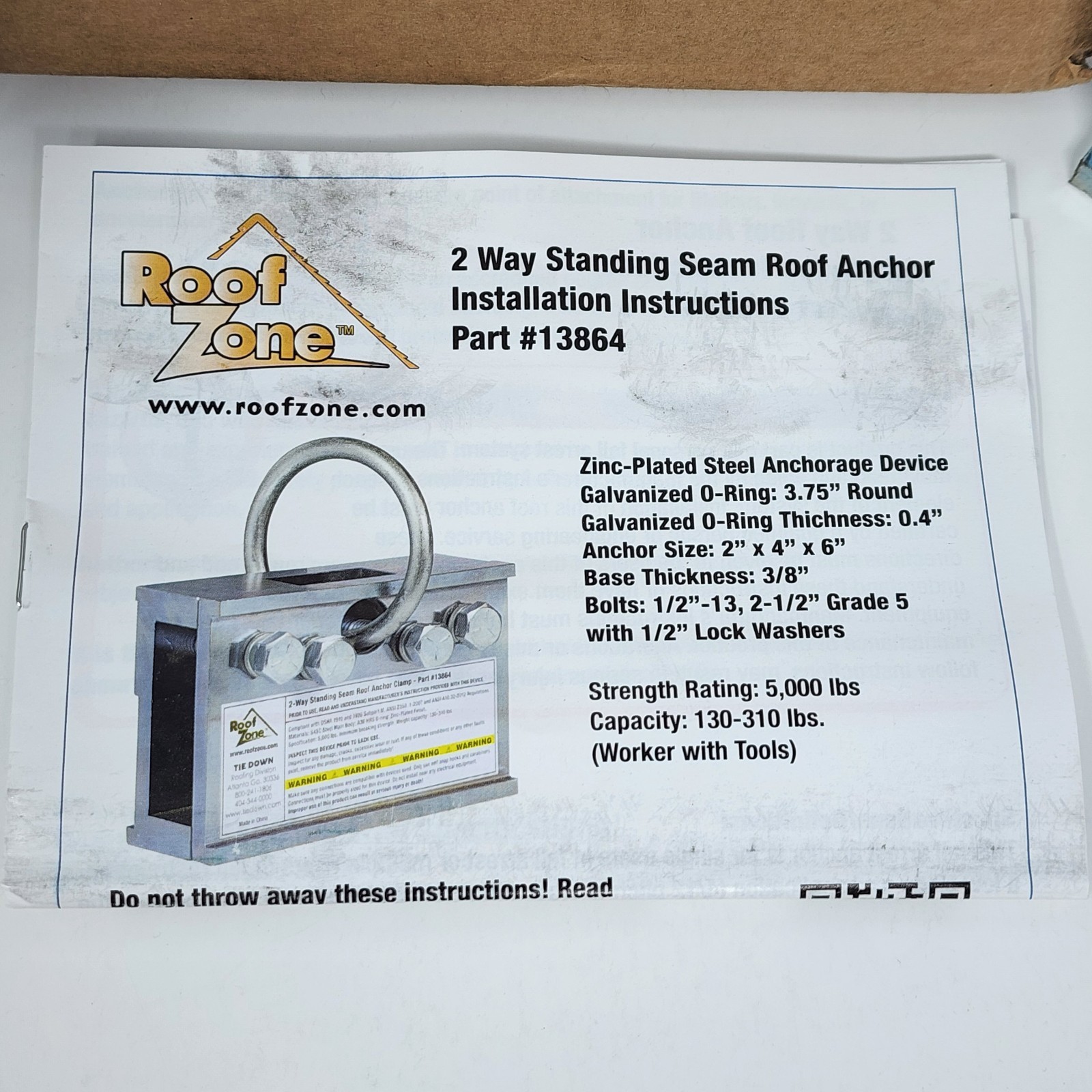 Roof Zone 2-Way Standing Seam Roof Anchor Clamp Tie Down 13864, 5000 lb (2 Pack)