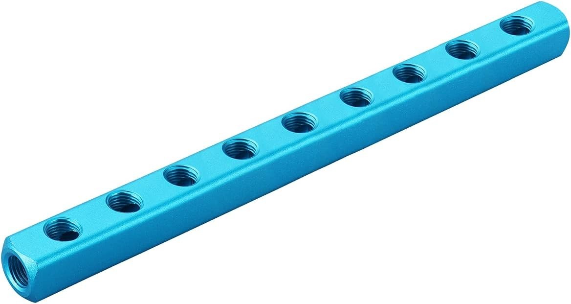 Aluminum Air Manifold Block, 9-Way 12-Port, 1/4″ PT Threaded for Pneumatic Sy…