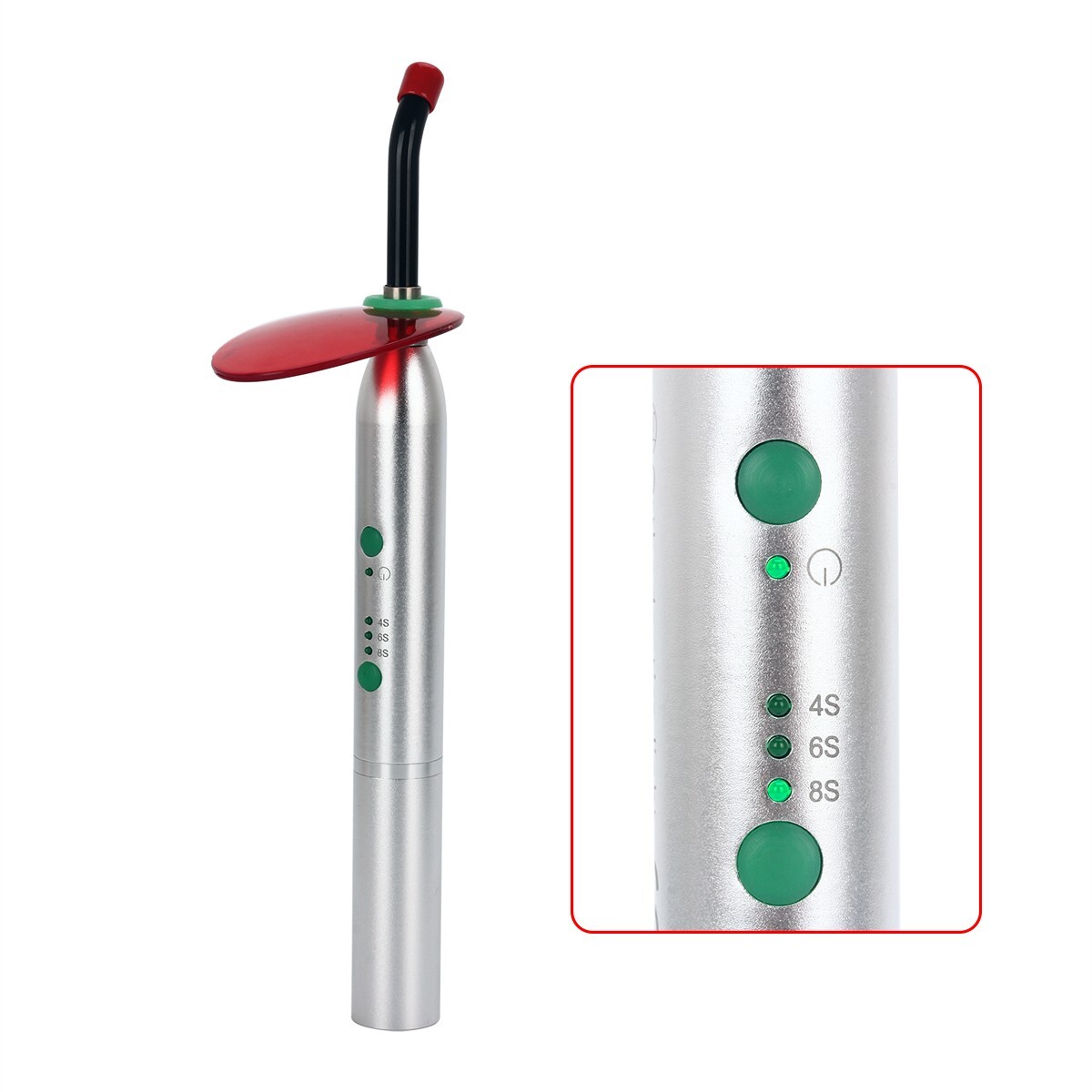 Dental LED Curing Light Cordless 1 Second Cure Light Lamp Metal Head 3Modes